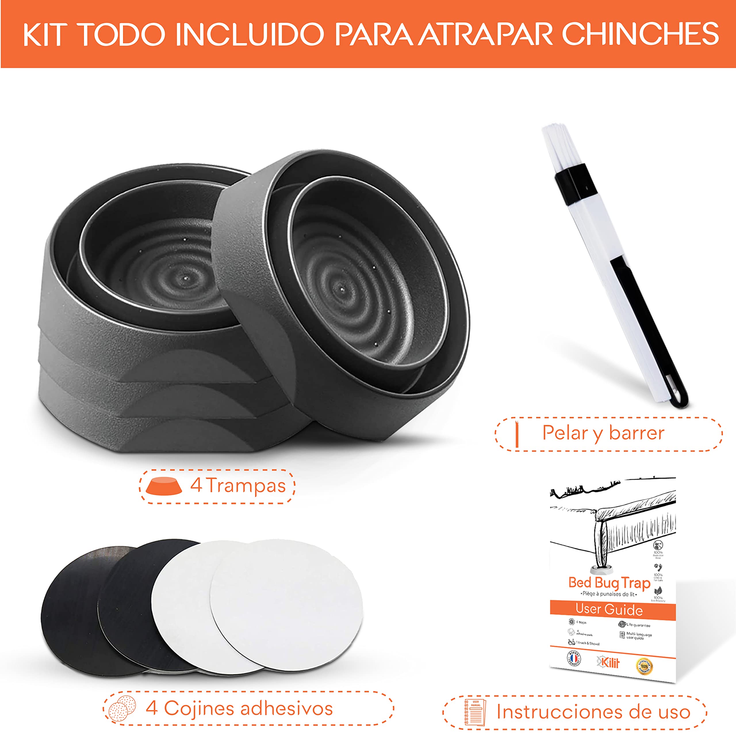 Trampa Chinches de Cama [Kit de 4] Blanco - Interceptor Anti Chinches Profesional - Proteccion Cama Ecologico Sin Pesticidas