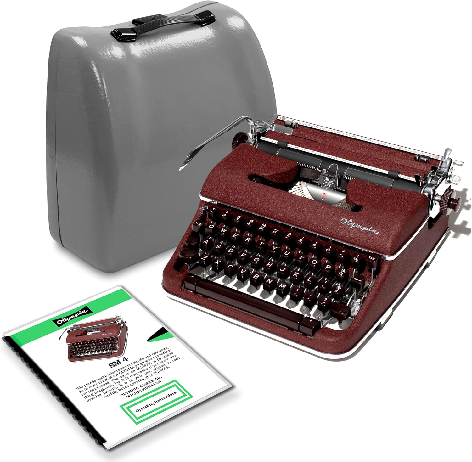 *Rare* Burgundy 1959 Olympia SM4 Vintage Manual Typewriter, Vintage SM-4, New Platen, Similar to Red/Maroon SM3 De Luxe (Renewed/Refurbished)