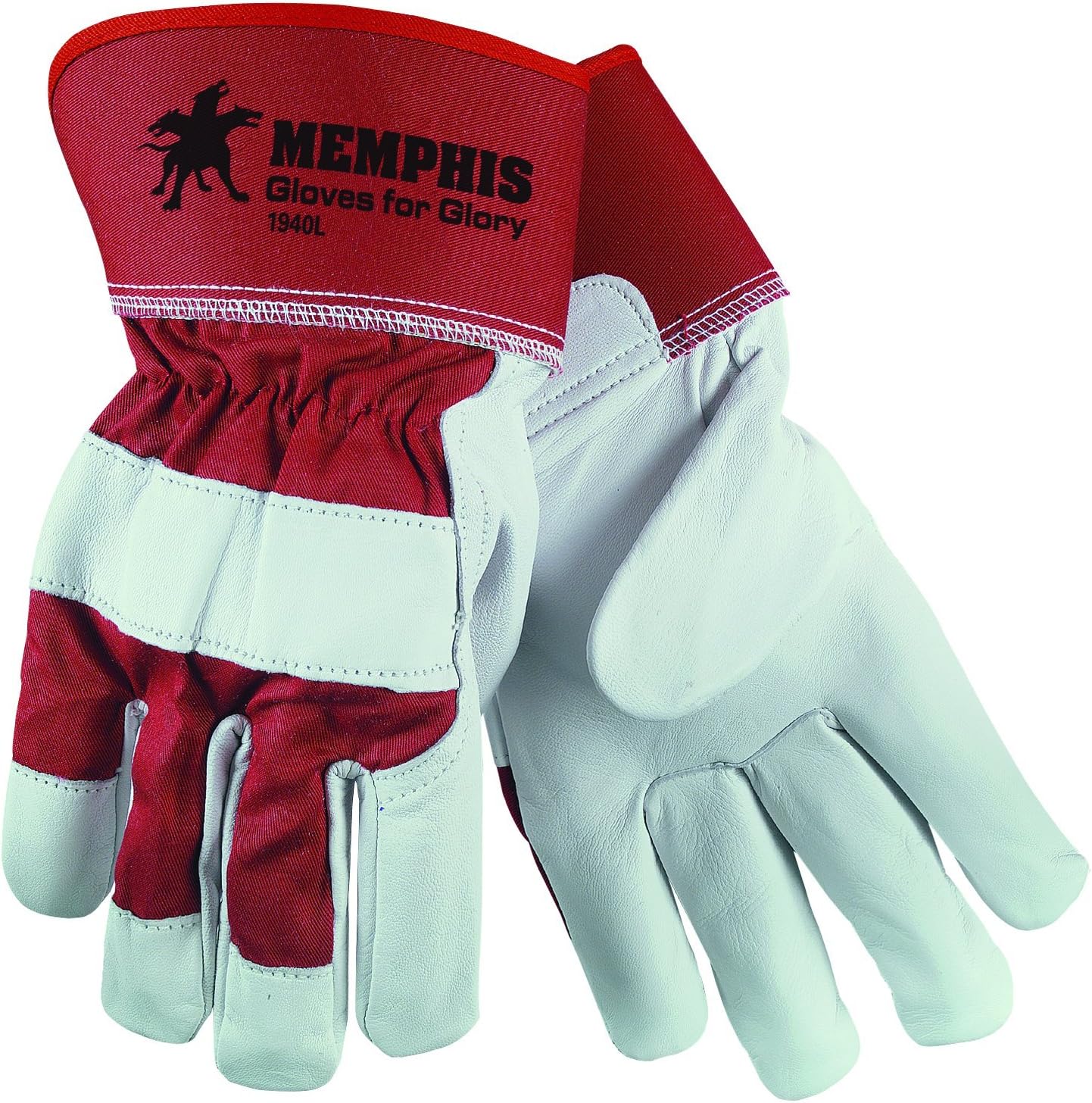 MCR Safety 1940L Gloves For Glory Grain Goatskin Leather Palm Gloves with 2-1/2-Inch Rubberized Safety Cuff, Red/White, Large, 1-Pair