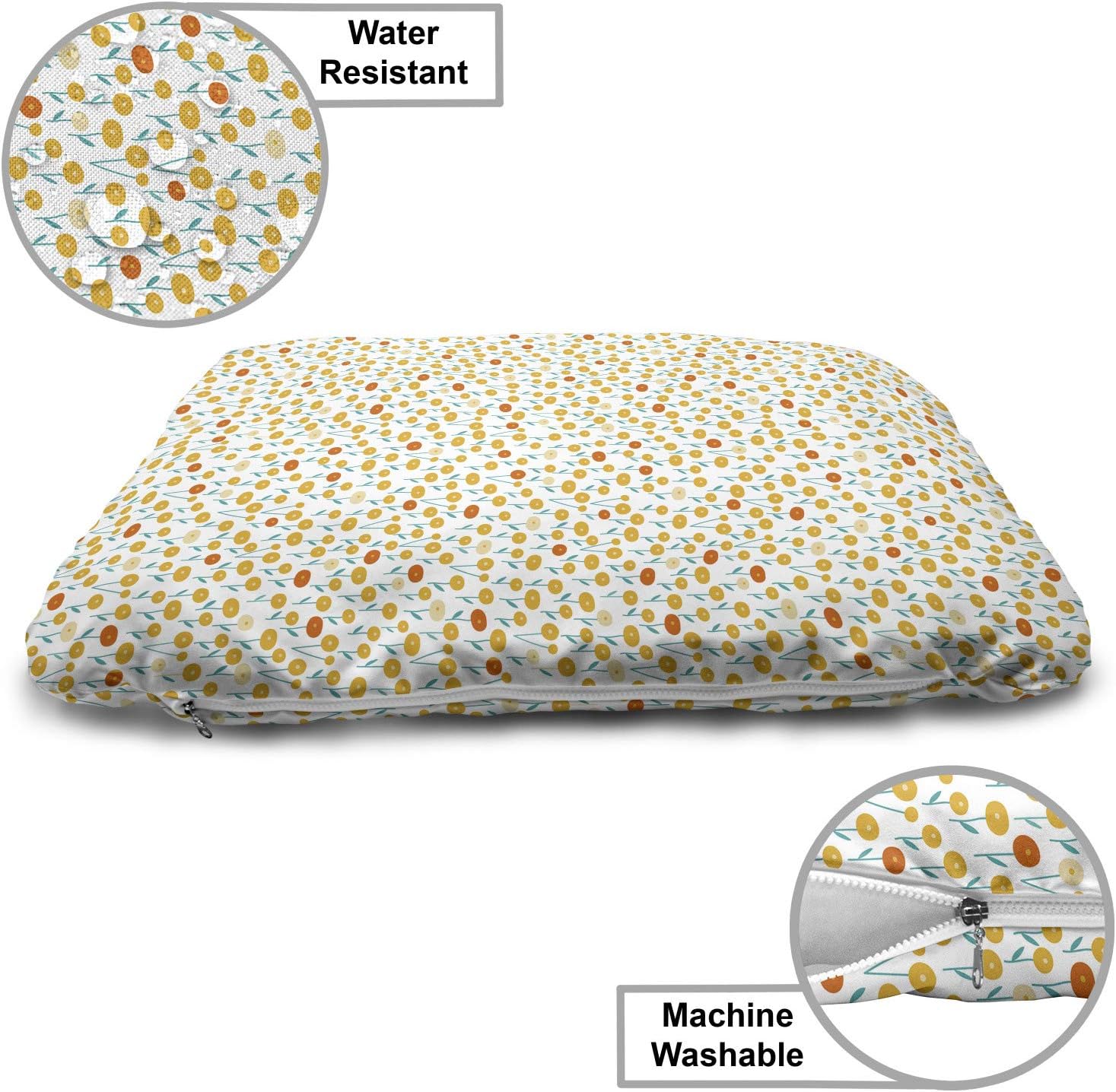 review Lunarable Floral Pet Bed, Repetitive Scandinavian Flower Motifs Minimalistic Design Continuous Pattern, Chew Resistant Pad for Dogs and Cats Cushion with Removable Cover, 24