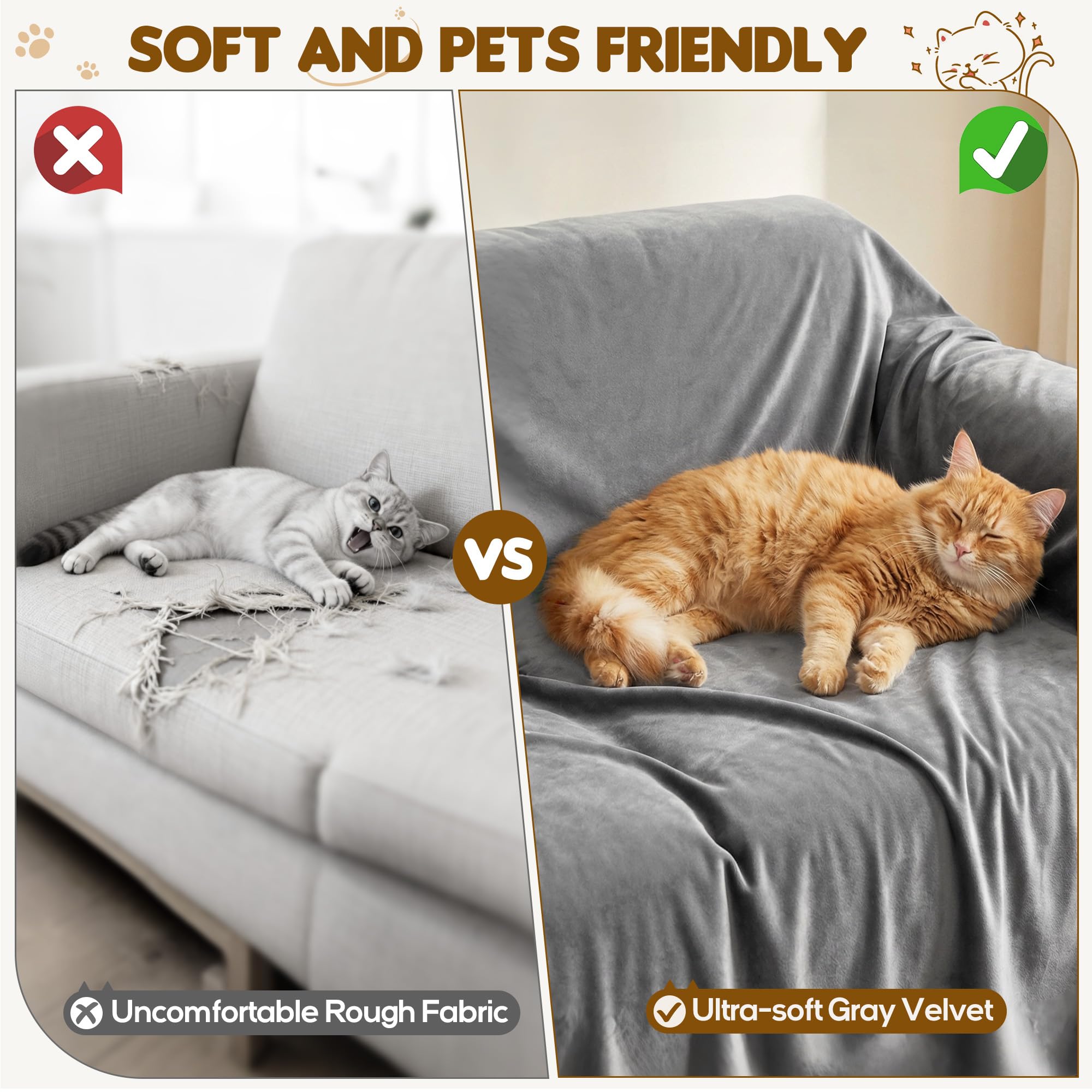Loiion L-Form Sofaschutz Katze, Ecksofa-Überwurf Kratzschutz Wasserdicht, Sofabezug 2-teilig für Haustiere, Weicher Rutschfester Schutz für L-Sofa, Dunkelgrau (180x260+180x280cm)