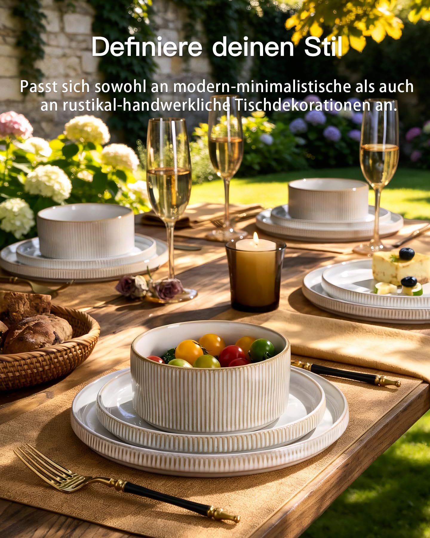 Richmount Star 18-teiliges teller set, Geschirrset 6 personen, Steingut Geschirr Set, Anti-Kratzer Tafelservice, Mikrowellen & Spülmaschinenfest, Cappuccino Weiß