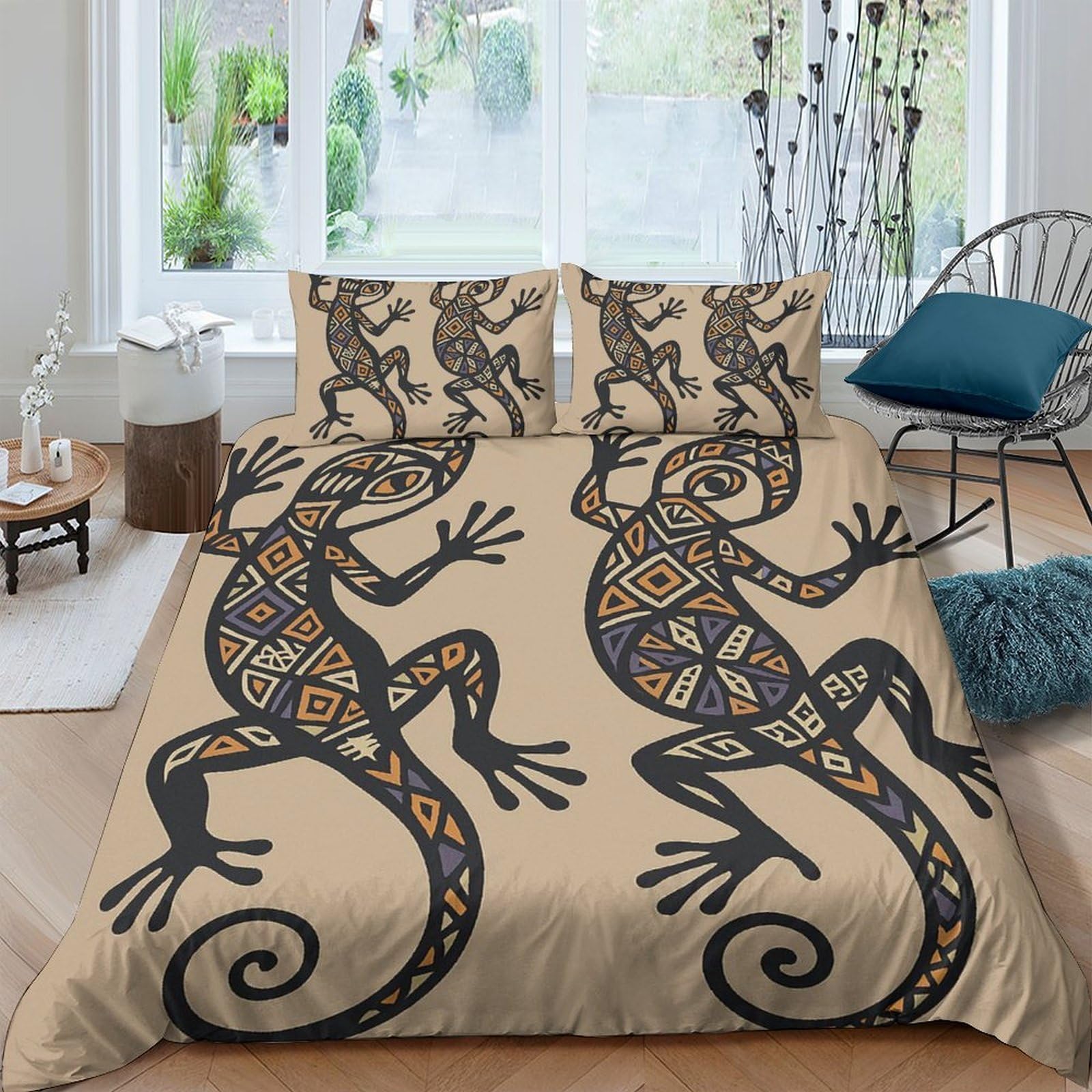 Ctjqhvkz Style-4 3D Printed Tribal Lizard Fitted Sheet Microfiber Soft Non-Slip Geometric Bed Cover For Bedroom Dorm Decor Single（135X200cm）