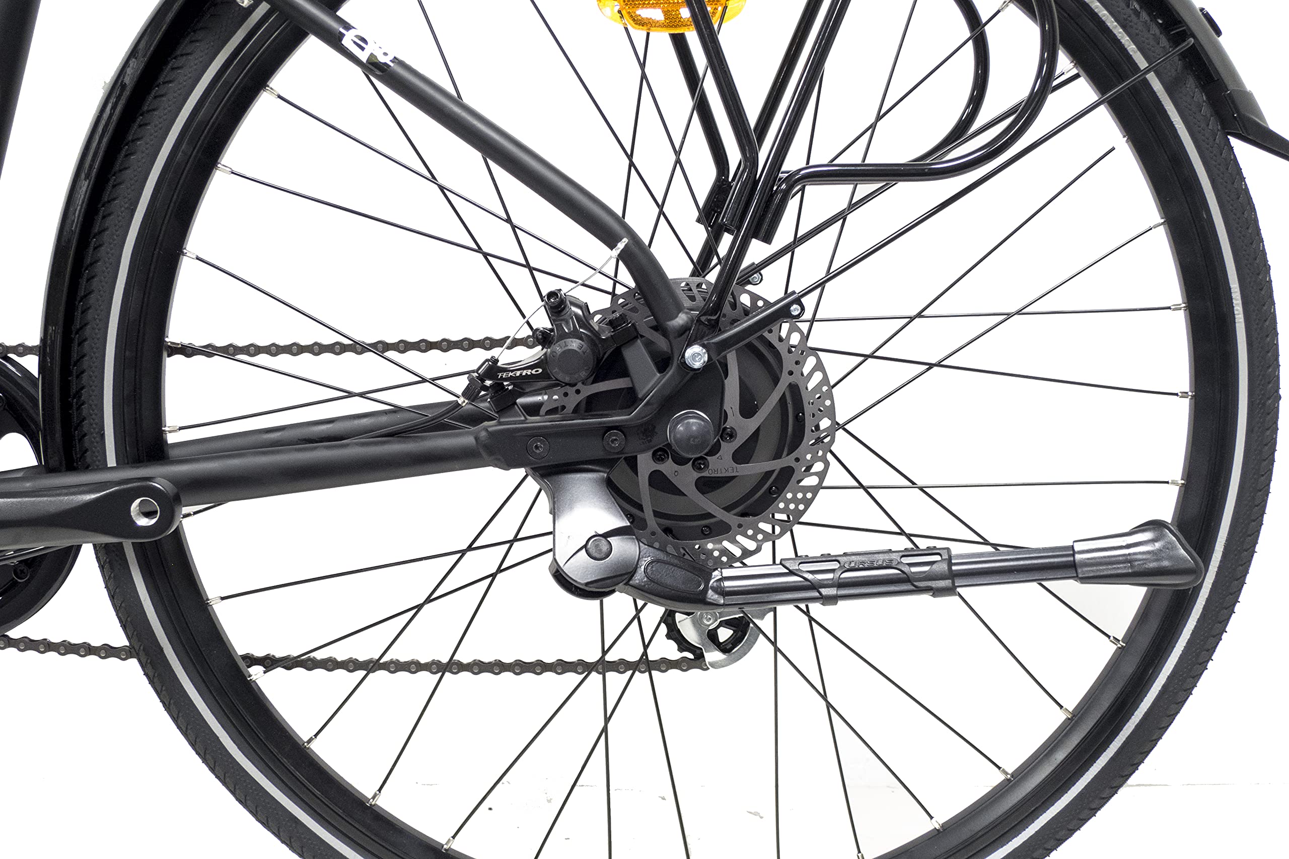 E-Bike a Pedalata Assisita, Trekking Bike Con Ruote e Forcella Ammortizzata, Cambio Shimano 7 Velocità, Nero Opaco, 28