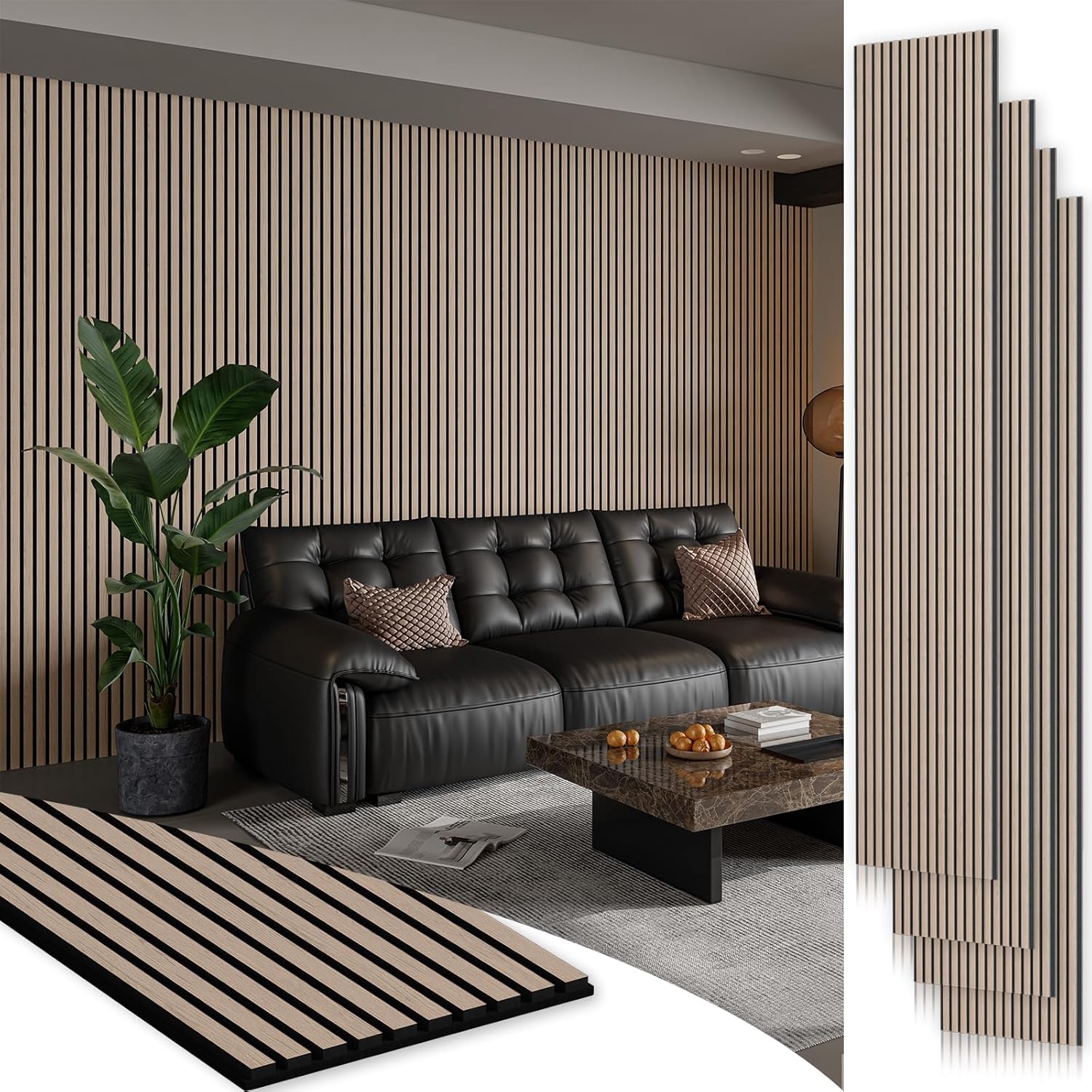 Smartstandard 4 Pack 106" x 12.6" Wood Slat Wall Panels, Soundproof Wooden Wall Panels, Acoustic Wood Panels for Wall, 3D Fluted Wood Panels for Interior Wall Decor, Walnut