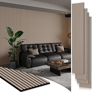 Smartstandard 4 Pack 106" x 12.6" Wood Slat Wall Panels, Soundproof Wooden Wall Panels, Acoustic Wood Panels for Wall, 3D Fluted Wood Panels for Interior Wall Decor, Walnut