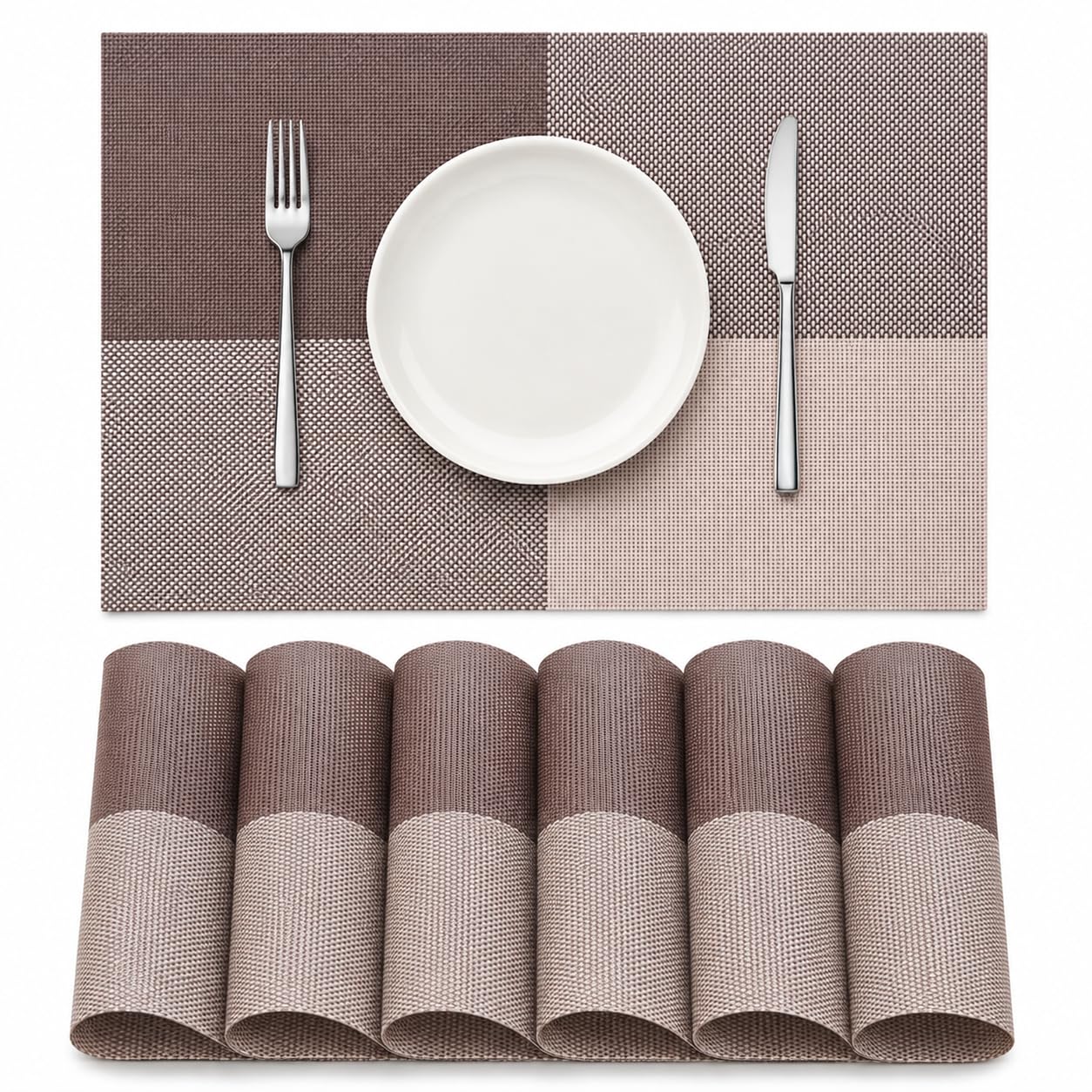 OXSAM Placemats, Heat Insulation Non-Slip Vinyl mats, Stain-Resistant Tablemats for Home and café Dining Table Décor (Taupe Brown, Pack of 6)