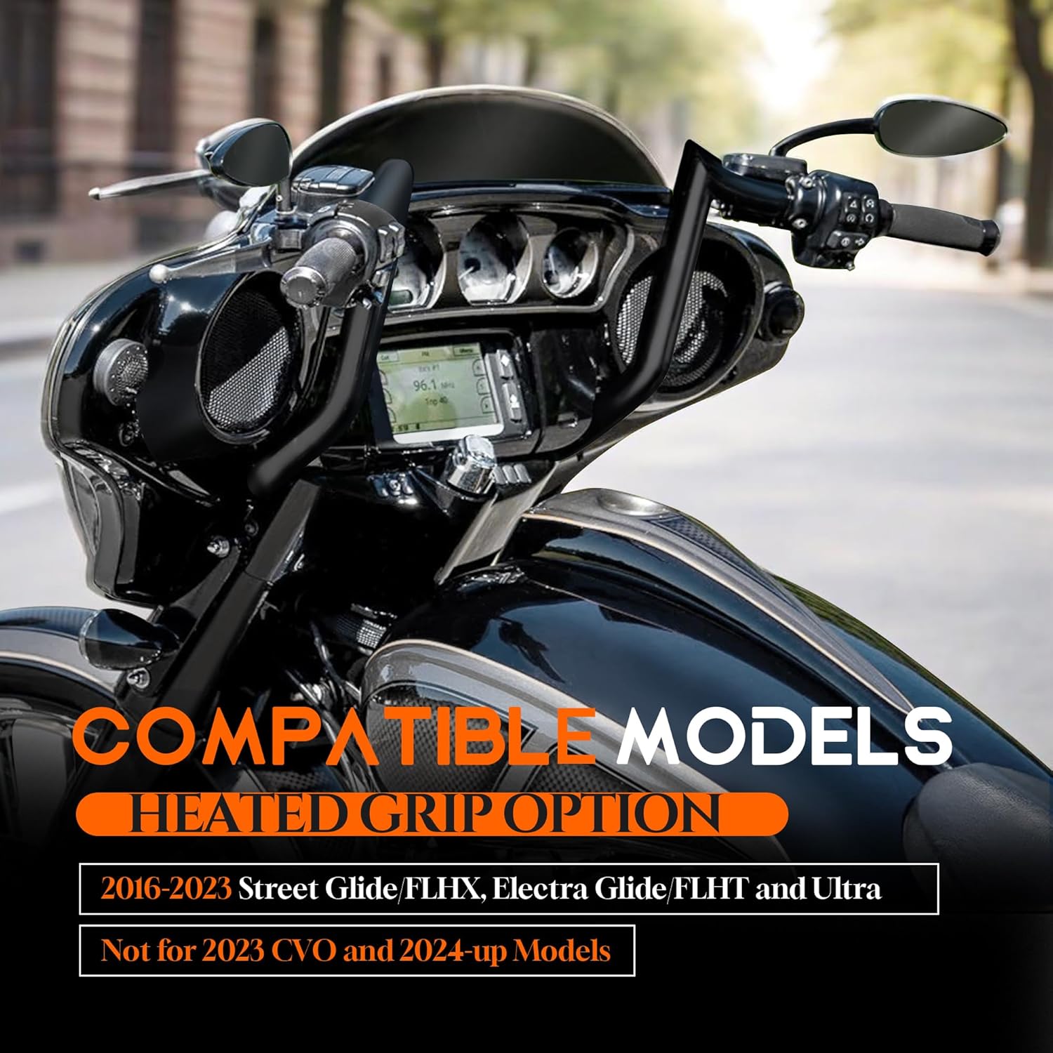 pre-wired 1 1/2" fat ape hangers street glide heated grips option 12" rise handlebars for harley 2016-2023 street glide/electra glide/ultra limited bagger meathook bar with can-bus/tbw, black