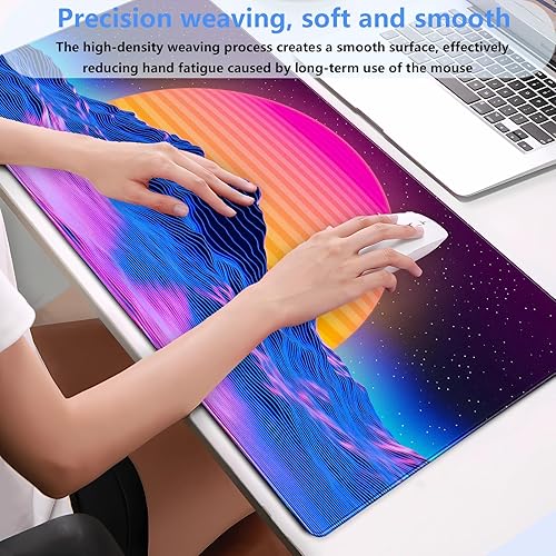 Miniatura 4 de Alfombrilla de mouse retro de fantasía neón XXL grande de 31.5 x 15.7 pulgadas, teclado y mouse pad nostálgico de arte digital para oficina