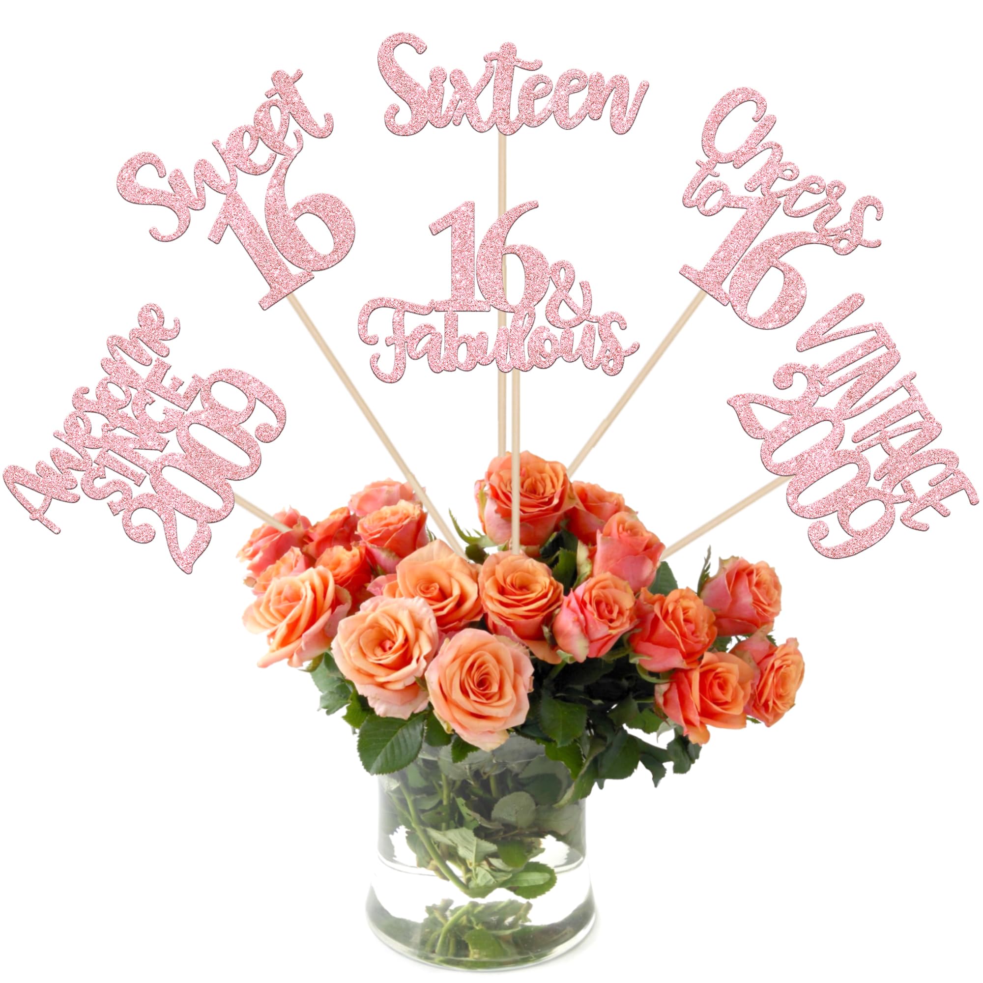 12 Pack Sweet 16 Birthday Centerpieces - Vintage 2008 Table Decor Sticks, Silver