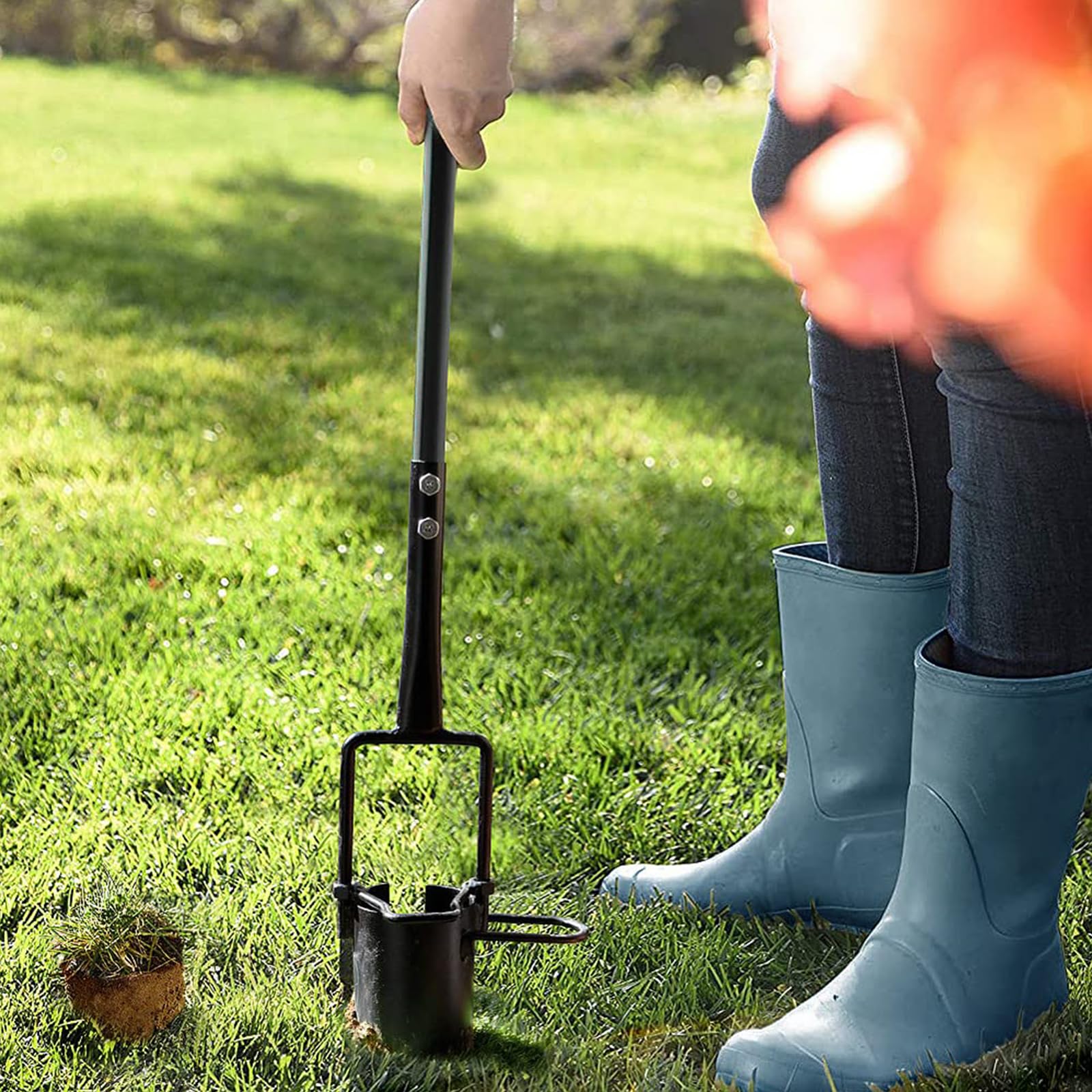 Plantoir de bulbes à long manche - Outil de Jardin en Acier Carbone pour Planter Tulipes, Iris, Jacinthes - Pédale Anti-Dérapante & Bord Dentelé - Plantoir, Aérateur et Transplantoir 3 en 1
