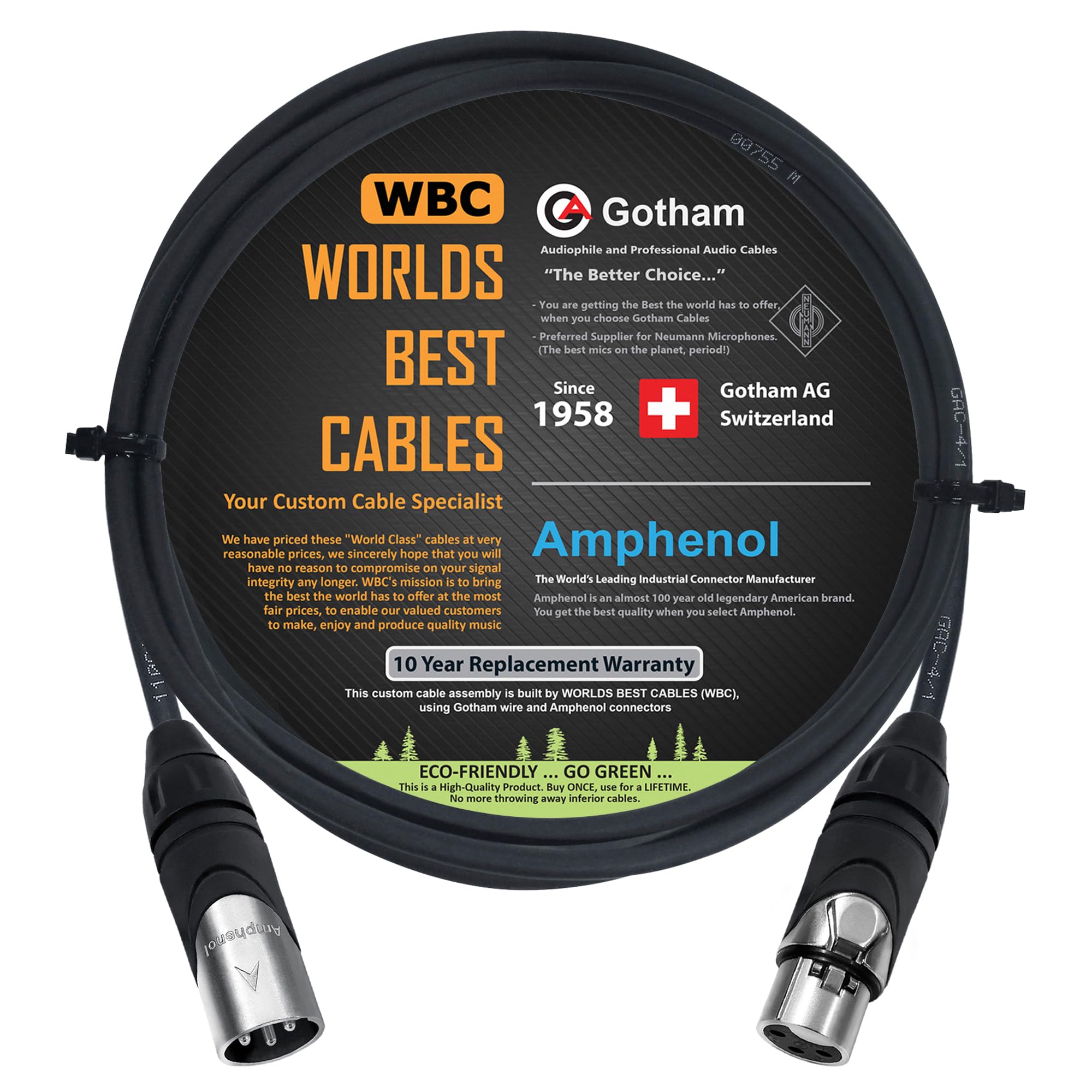 WORLDS BEST CABLES Special Request - Coaxial Studio XLR Cable Custom Made Using Mogami 2964 Wire & Amphenol QM2P-AU Plugs