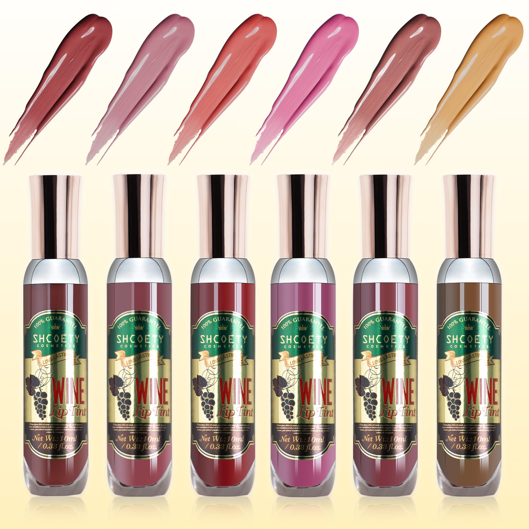 SHCOETY Wine Lip Tint Collection, 6 Colors, Long-Lasting Matte Finish, 0.3 fl oz