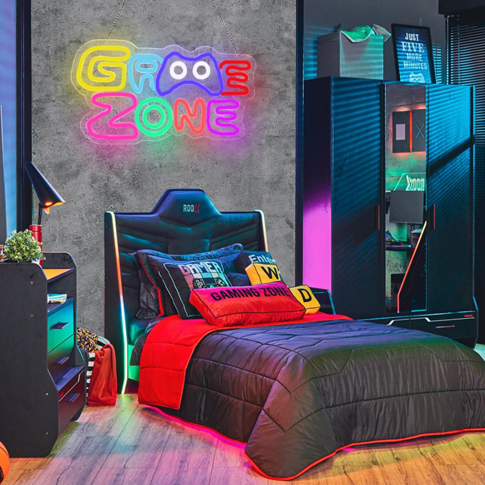 Gaming Zone Neon Schild, Buntes LED Gaming Neon Licht für Wanddekoration, USB betriebene dimmbare bunte für Schlafzimmer Bar Gaming Zimmer, Wand, Schreibtisch Dekoration,Geschenk für Gamer (B)