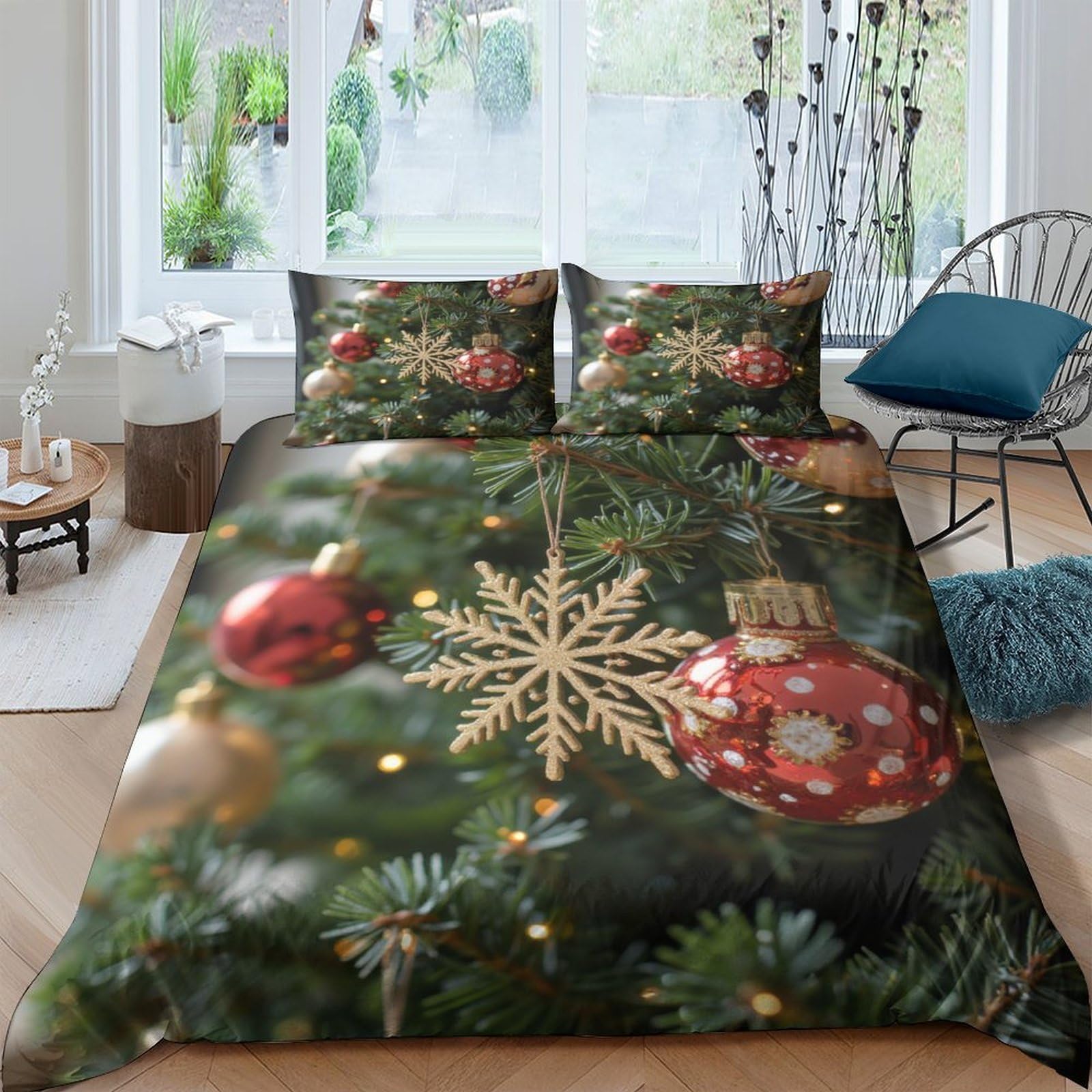 Ctjqhvkz Style-10 3D Printed Christmas Tree Fitted Sheet Microfiber Decorative Ornament Bed Cover For Bedroom Dorm Easy Care Single（135X200cm）