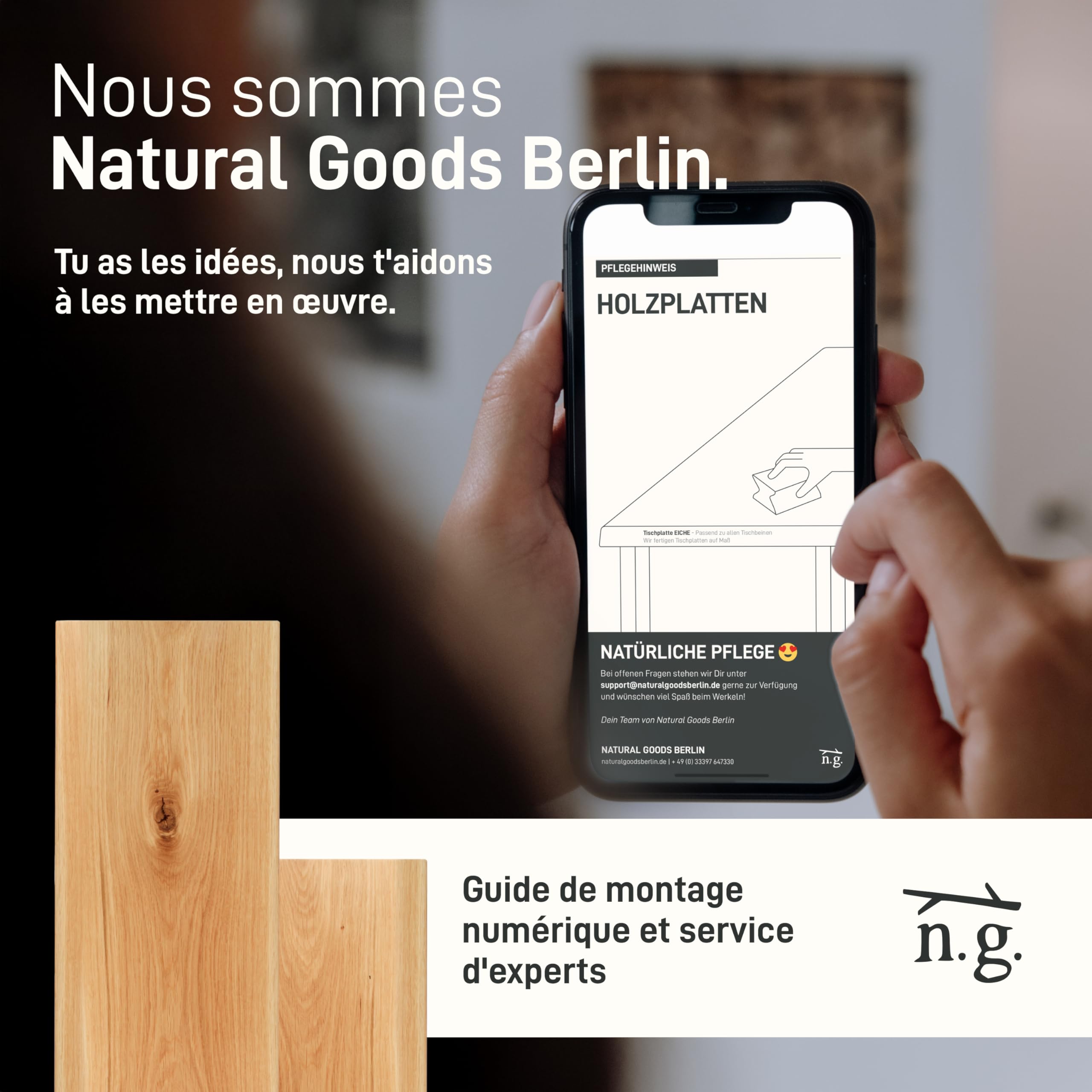 Natural Goods Berlin 1 Plaque en Bois de chêne Trones – I K E A Upcycling DIY – 2 cm d'épaisseur Trones avec Fonction antidérapante – Planche en Bois de chêne Massif – Plaque en Bois Massif – Plaque
