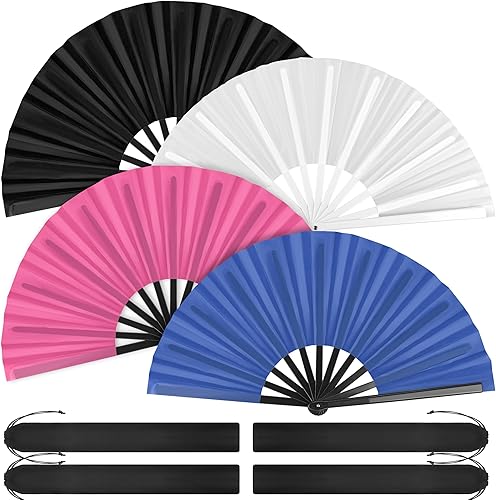 Miniatura 8 de Aodaer Paquete de 4 abanicos decorativos chinos de Kung Fu Tai Chi para hombres y mujeres, color negro