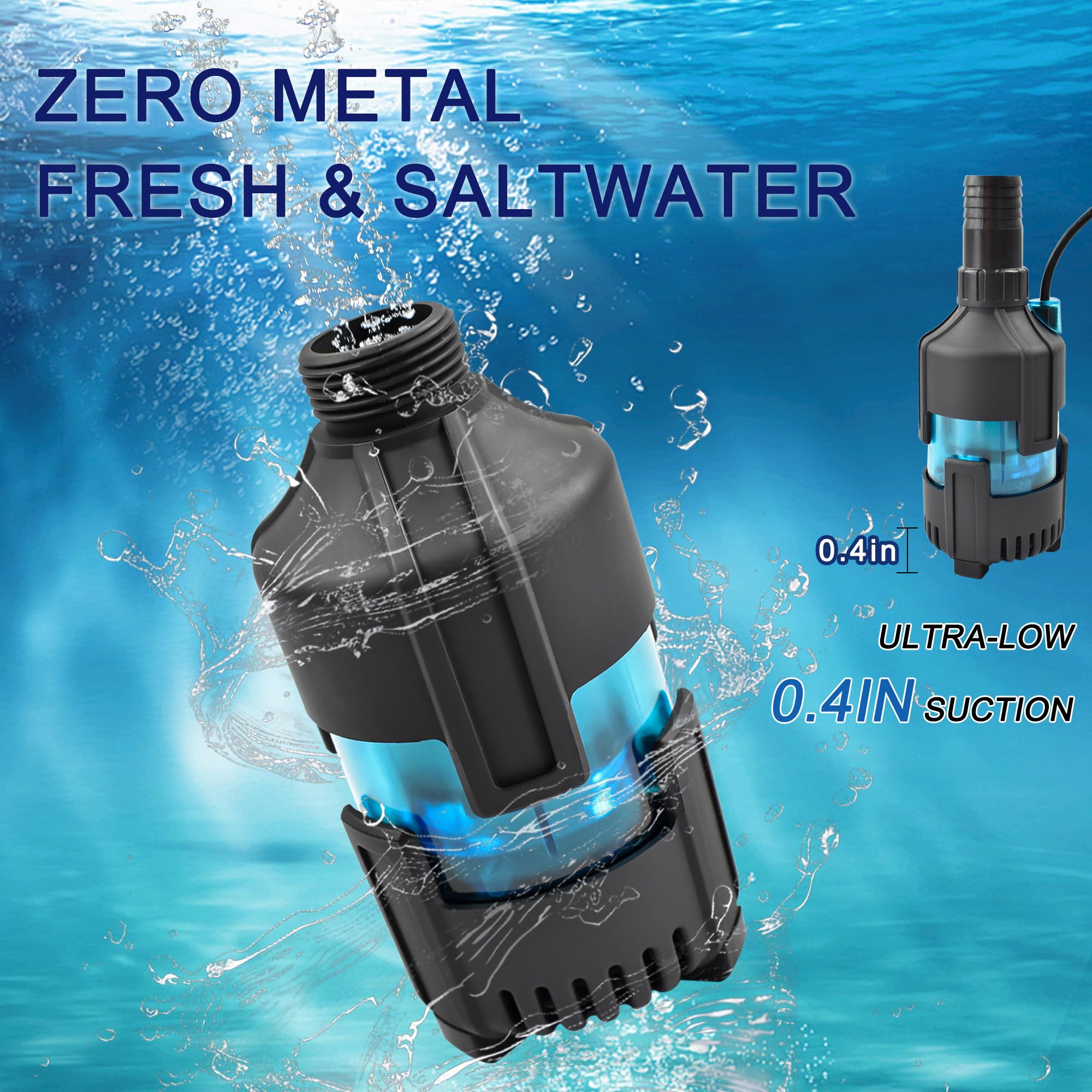 CONQUERALL CH-20 DC 24V Bomba de agua de succión inferior para acuario 500GPH Bomba sumergible de ahorro de energía de 15 pies para filtración de circulación de peceras