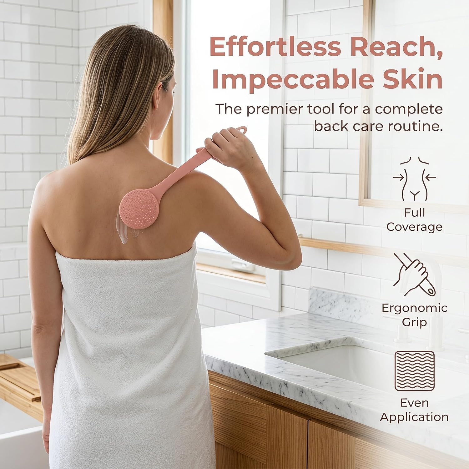 Garneck Back Moisturizer Applicator with Long Handle for Easy Cream Application on Hard-to-Reach Areas, Washable Plastic Lotion Applicator with Nonslip Handle for Selfcare Moments