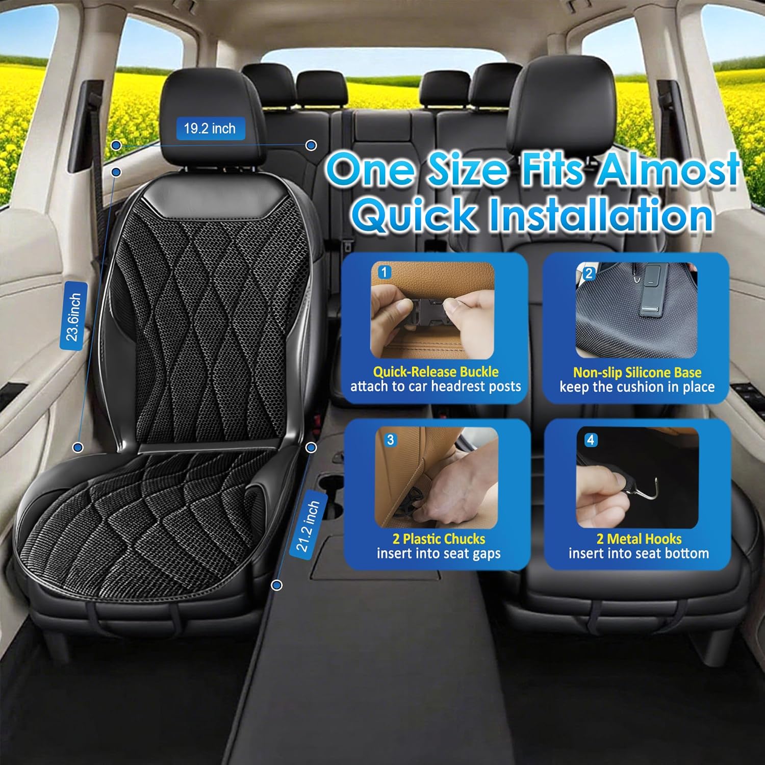 3-in-1 Smart Climate Control Car Seat Cushion Comfortable Massage Cooling Seat Cover for Car Front Seat, 16 Fans Ventilated Cooling Seat Cushion for Car Fit All Season 1 Pack Seat Cooler (Black-1)