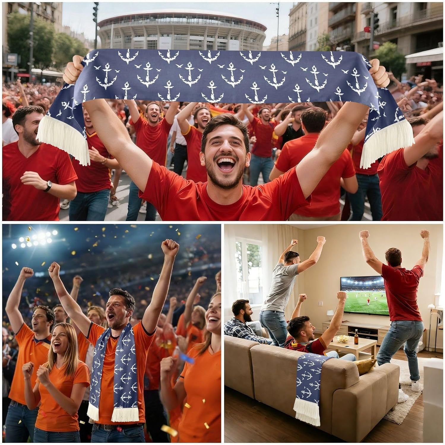 CHIFIGNO White Bird Navy Blue Sports Fan Scarf for Soccer Fans, Soft Polyester Sweat Towel Wrap with Fringe Ends, Quick Dry Cheering Banner