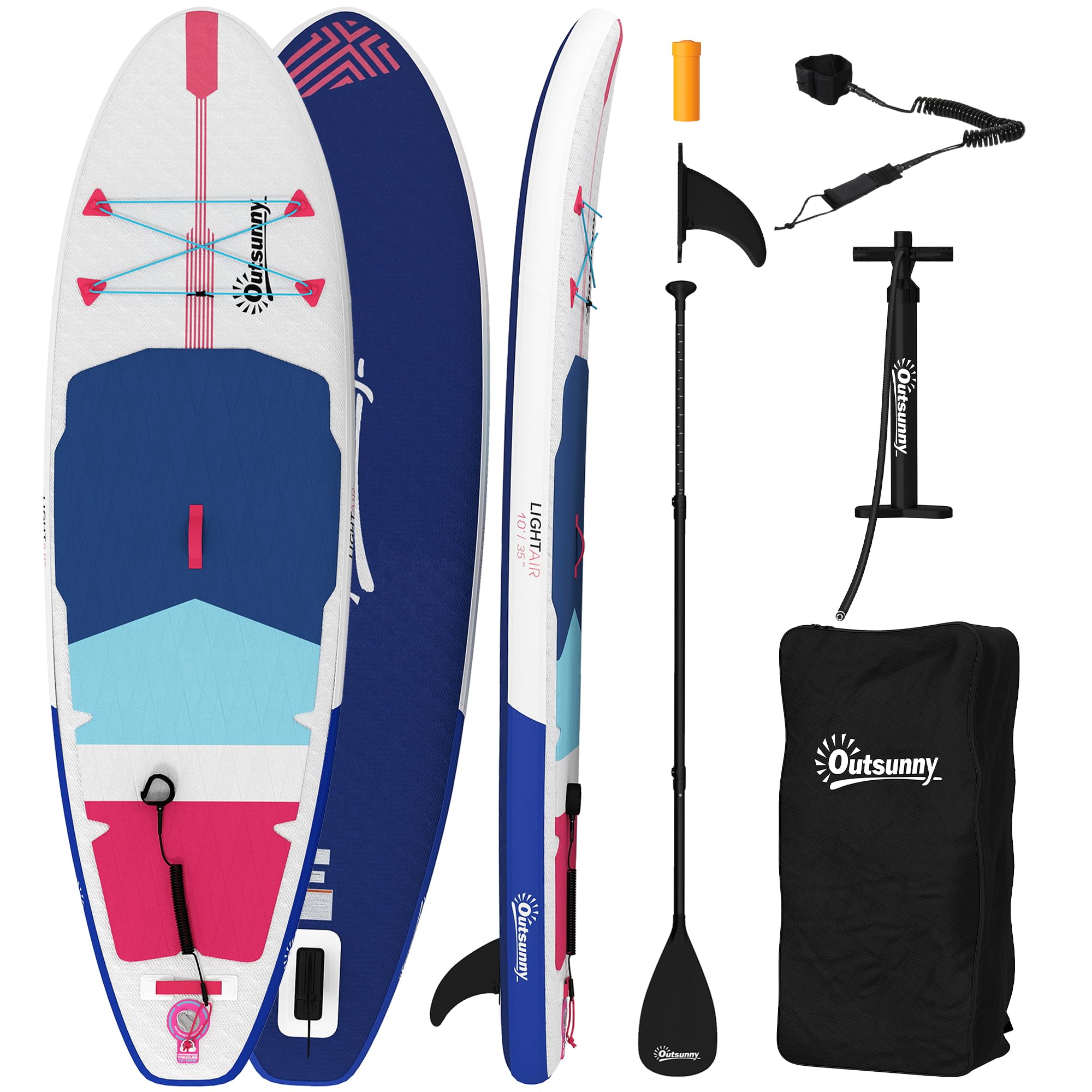 Outsunny Tavola Sup Gonfiabile Adulti, Stand Up Paddle Board con Ponte Antiscivolo in EVA, Pagaia in Alluminio Regolabile, Zaino, Pompa, Pinna Rimovibile, Carico 160 kg, 305x89x15cm, Tutti i Livelli