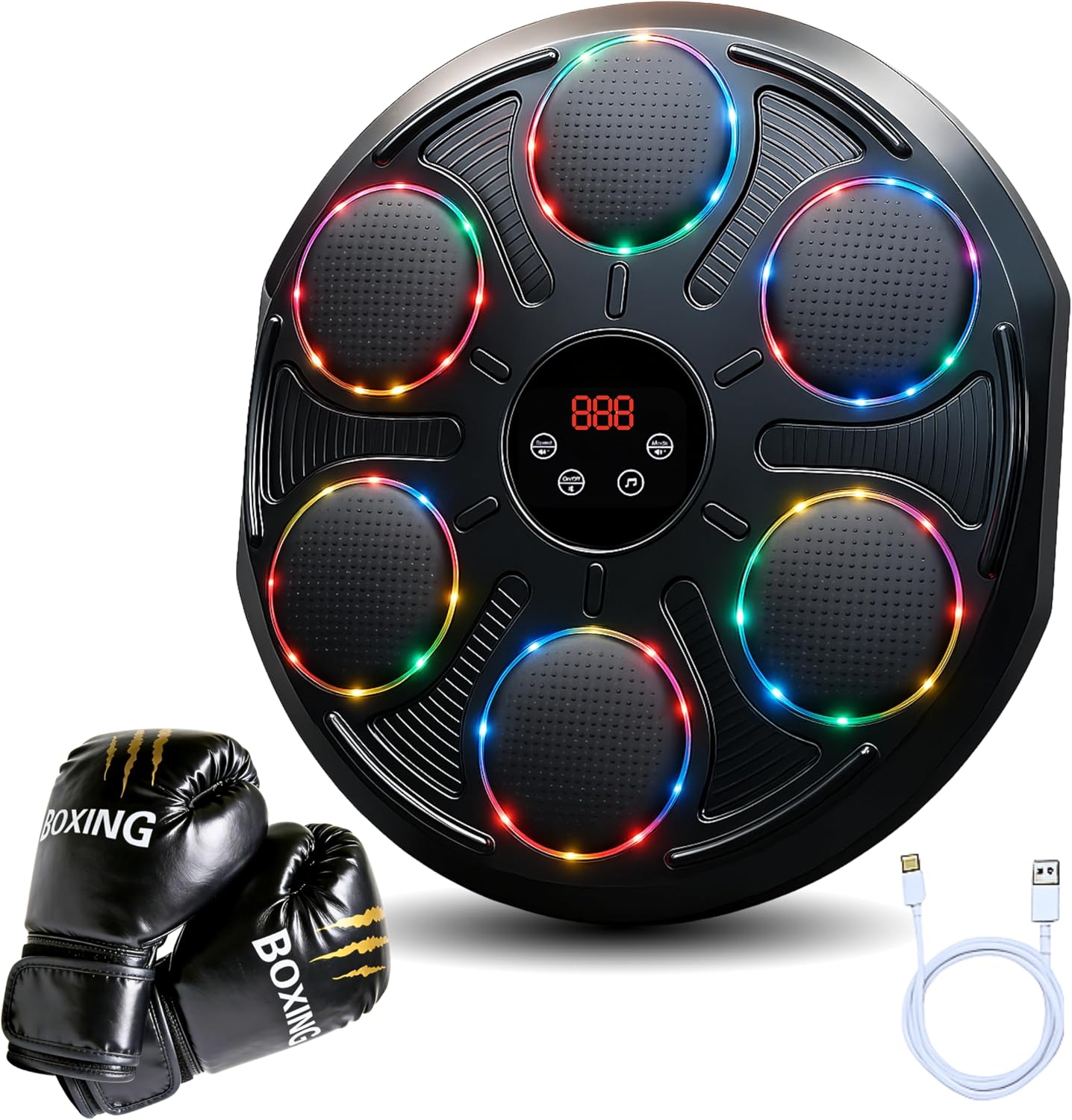 Upgraded Smart Music Boxing Machine for Adults | Wall-Mounted Bluetooth Boxing Target with LED Rhythm Lights, 12 Modes & Speeds, 3 Installation Methods, Gloves Included
