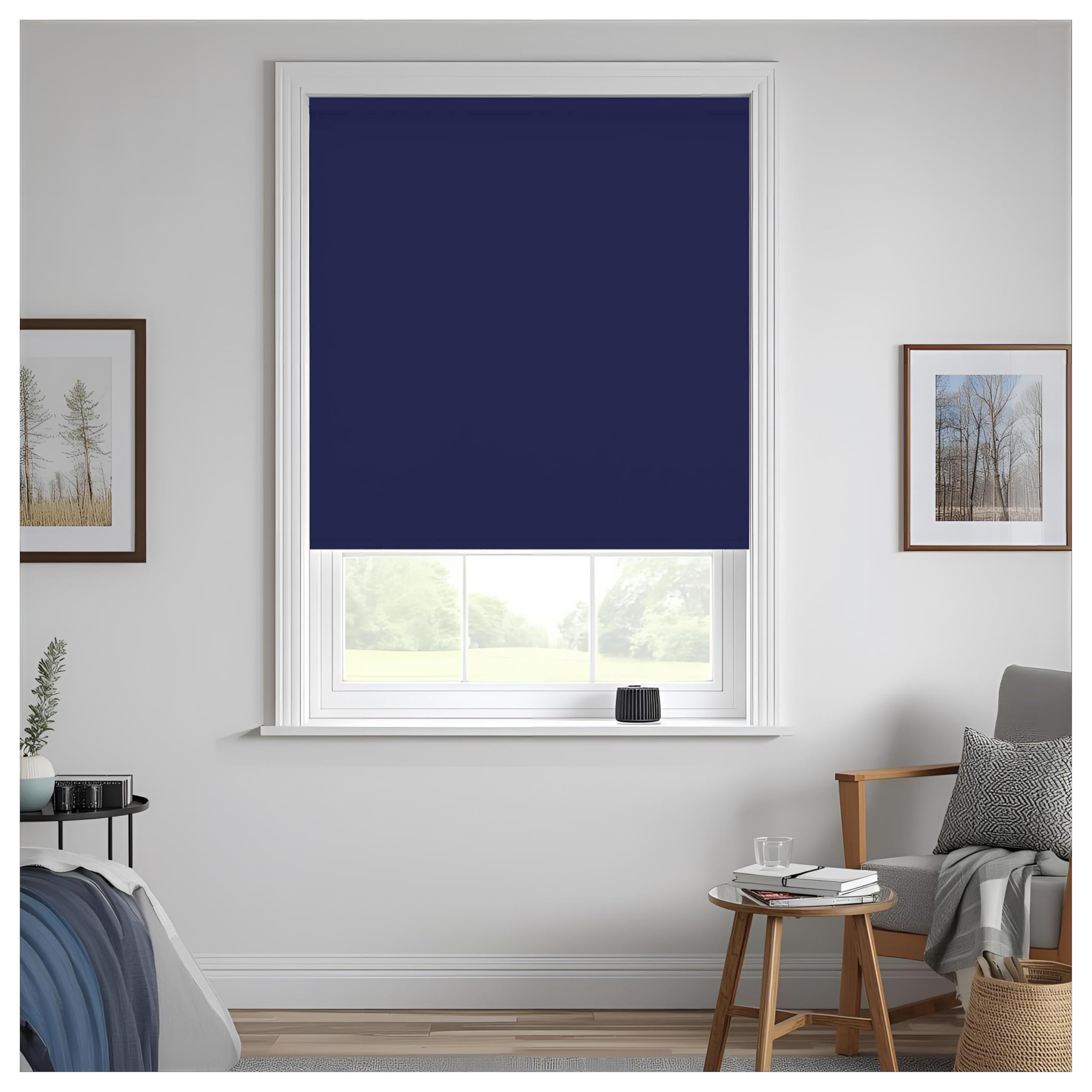 Thermal Insulated Blackout Fabric Roller Blinds, Easy Fit Room Darkening Shades Fittings Included Navy-Blue (Width 90cm x Length 210cm, Blackout, Navy-Blue) (BK004) — image 1