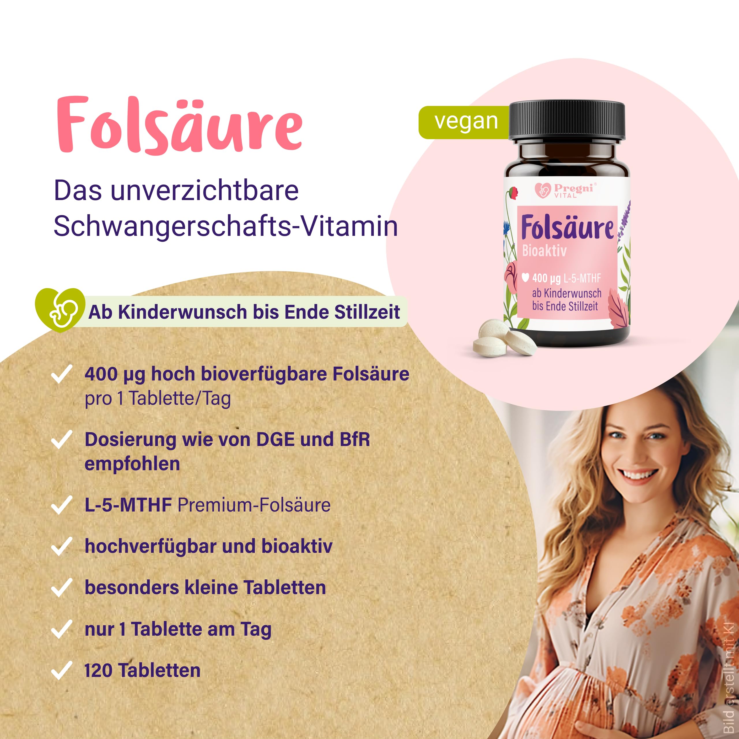 PregniVital Kinderwunsch Vitamine & Zyklus Set, Folsäure 400 µg, Mönchspfeffer Bio, Myo-Inositol B6 und Zyklustee