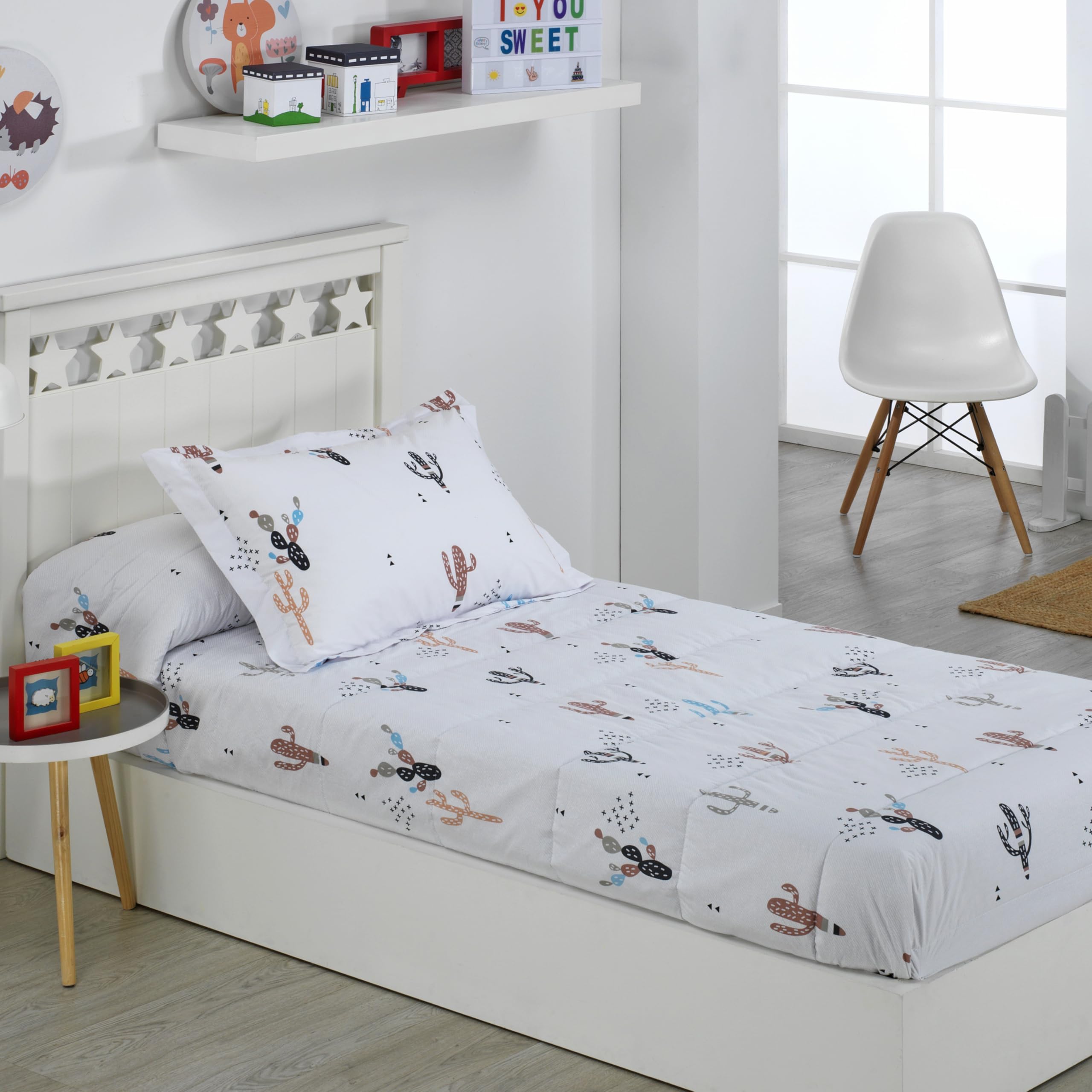 DHESTIA HOME Edredón Ajustable Cama Infantil Cactus Color Único Talla Cama 90