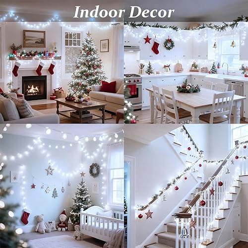 Miniatura 3 de Guirnalda de 200 luces LED de alambre transparente de color blanco frío, 72 pies de cadena de luces enchufables con 8 modos para Navidad, fiesta,