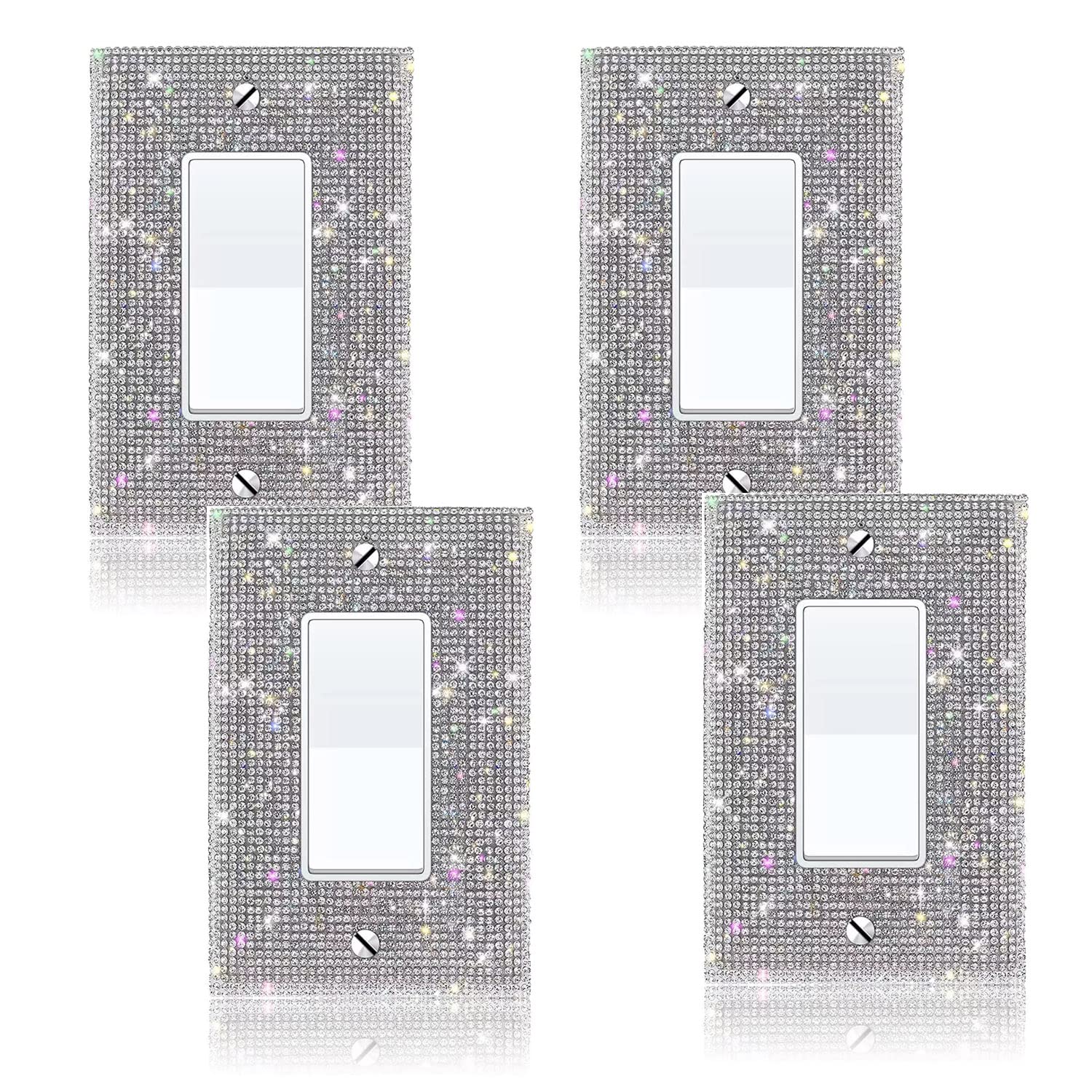 Photo 1 of (4PCS) Bling Silver Rhinestone Light Switch Cover Shiny Crystal Sparkle Wall Plate Cover