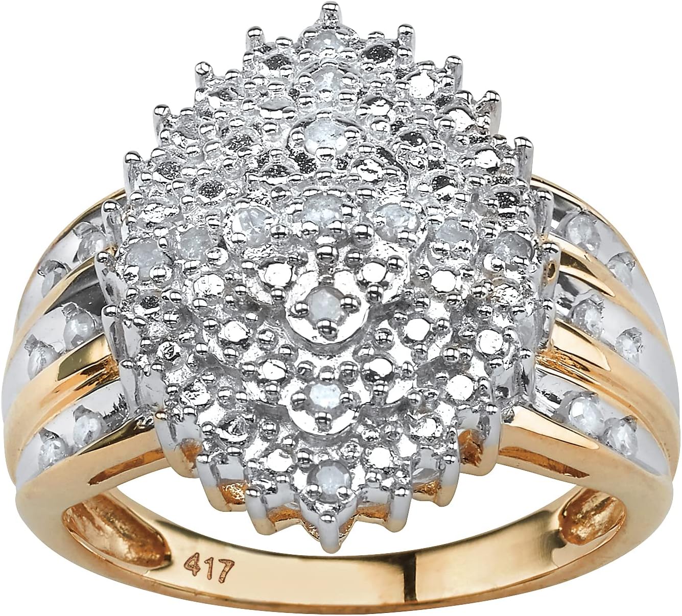 PalmBeach 10K Yellow Gold Round Genuine Diamond Marquise Shaped Cluster Ring (3/8 cttw, I Color, I3 Clarity) Sizes 7-10