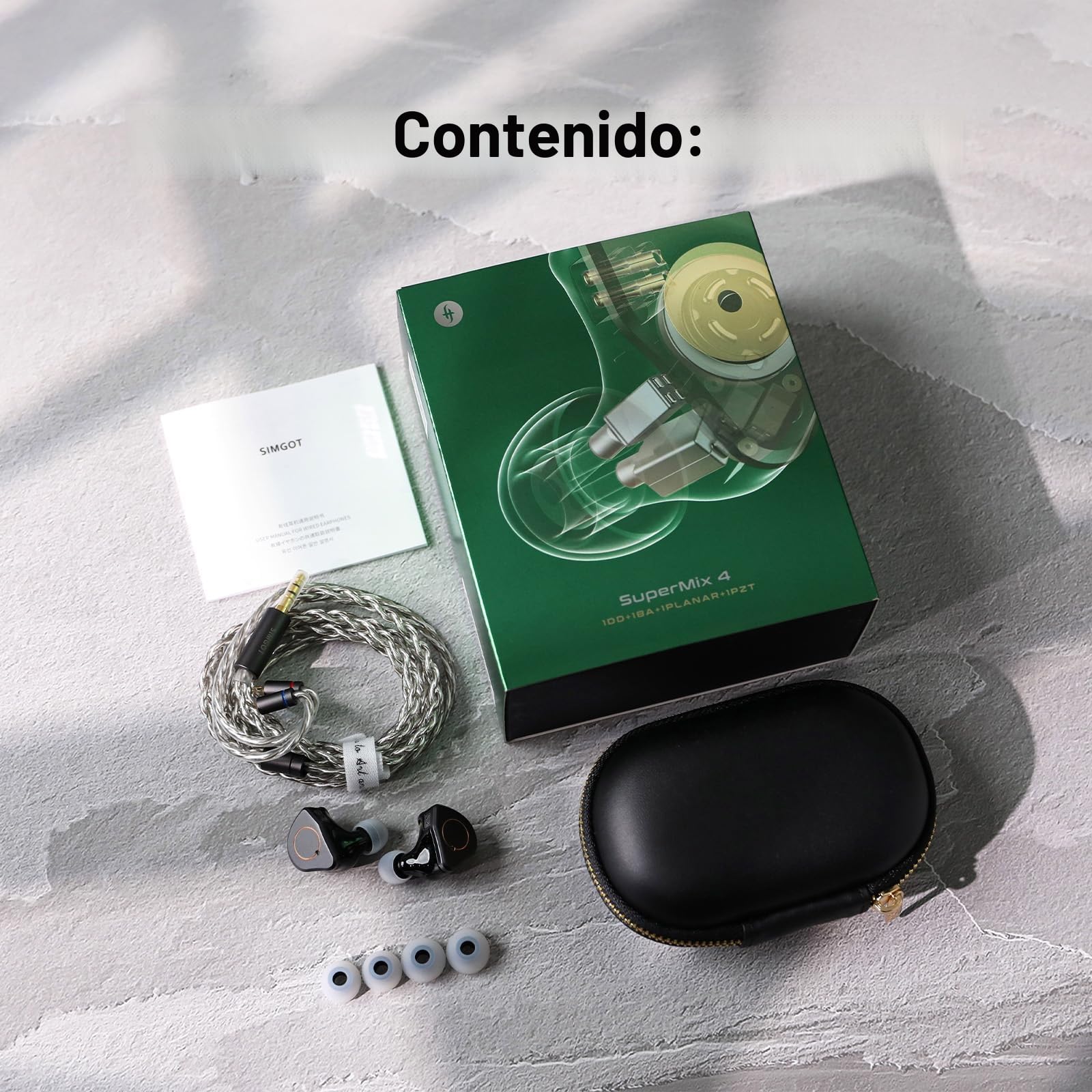 Linsoul SIMGOT SuperMix 4 Auriculares intraurales HiFi IEM 1DD+1BA+1Planar+1PZT Hybrid Drivers, Auriculares de juego con cable OFC chapado en plata para músico audiófilo