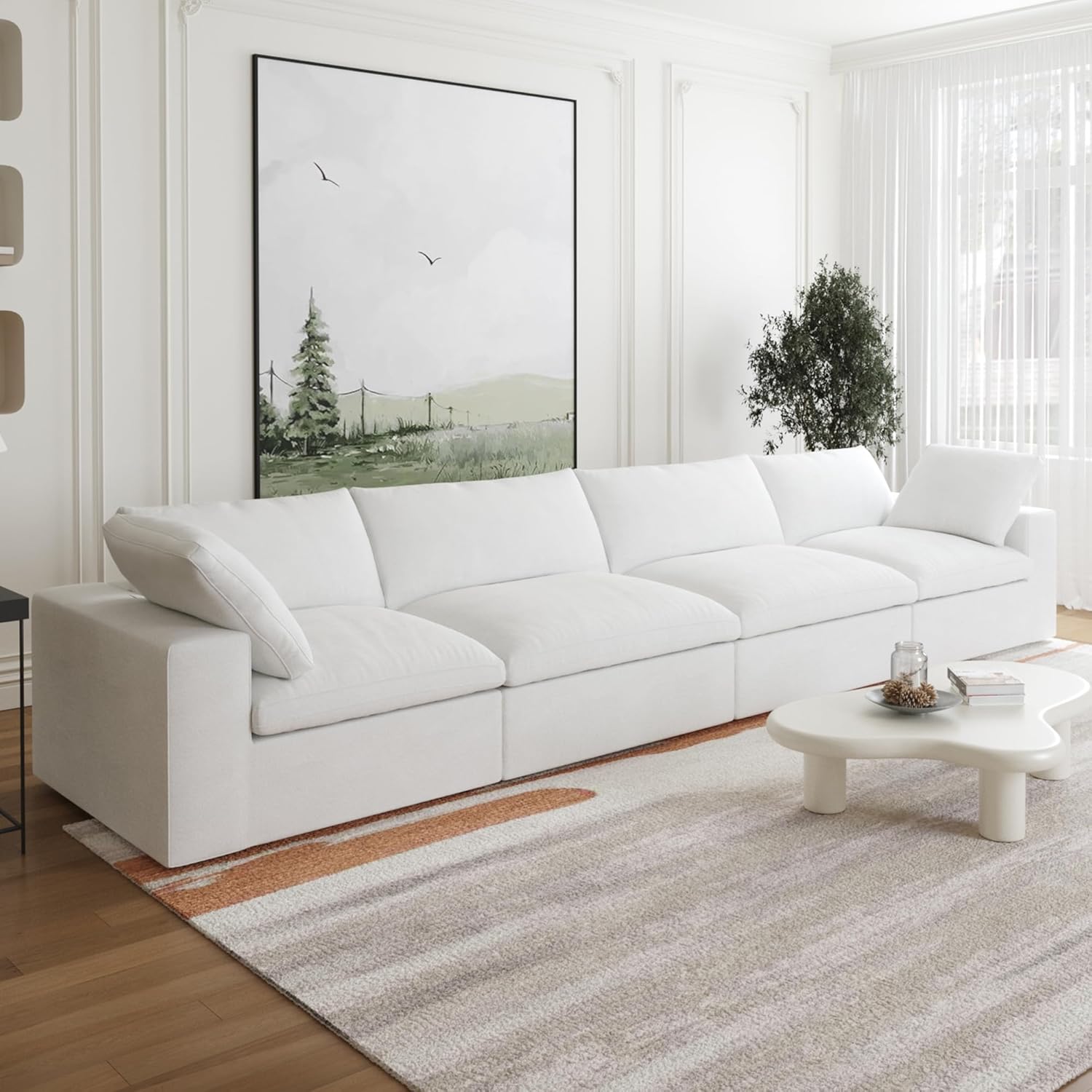 JACH 4-Seater Modular Sectional Couches, Modern Convertible Sofas, Cloud Couch, Cushion Covers Removable, Comfy Sectional Sofa for Living Room Bedroom Apartment (White) 4 Seater White