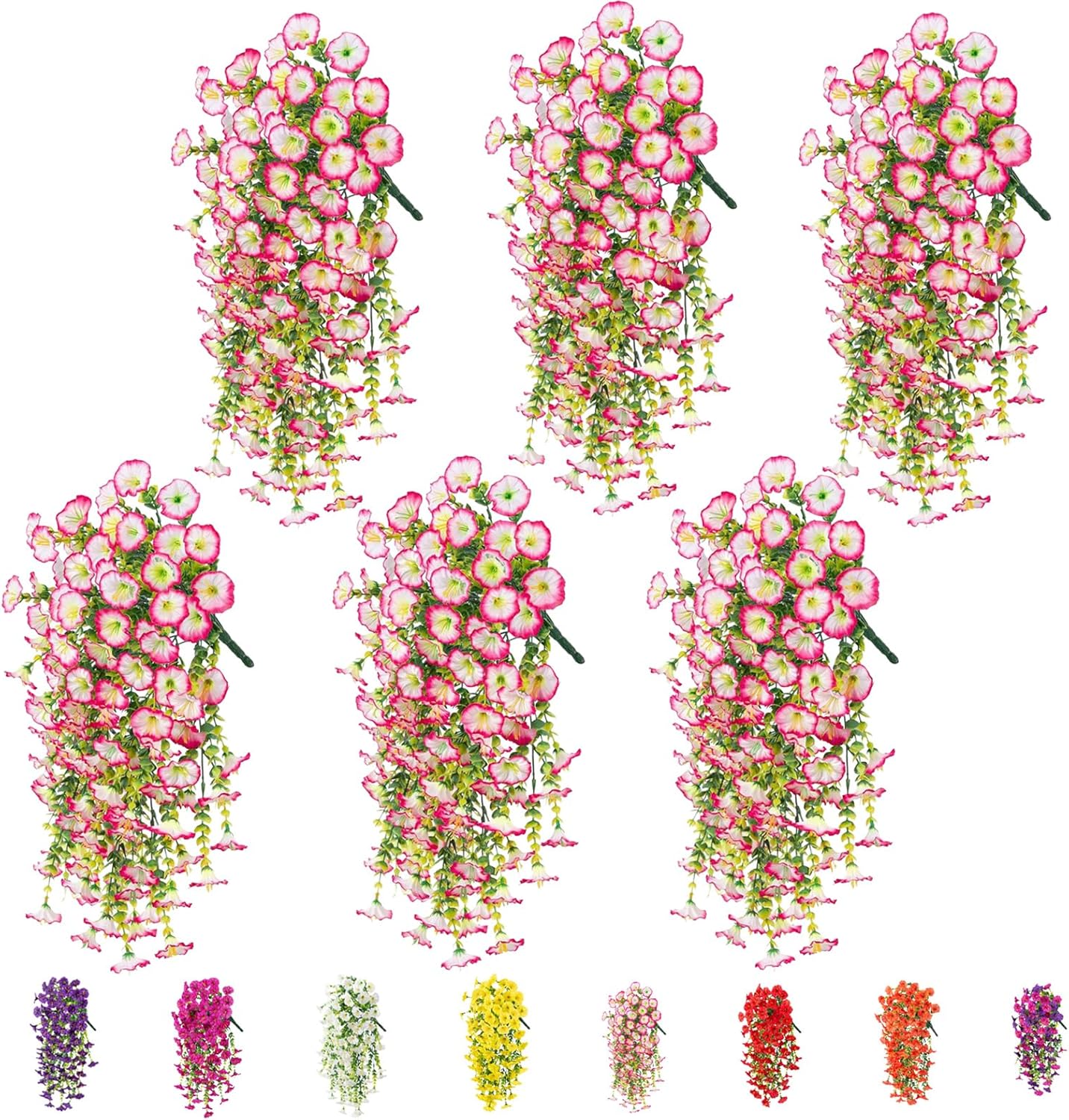 6-Pack Outdoor Artificial Flowers, 69-Flowered Large Morning Glory, Uv-Resistant Artificial Morning Glory,Perfect for Outdoor Decoration in All Seasons Such as Porches and Gardens (Light Pink)