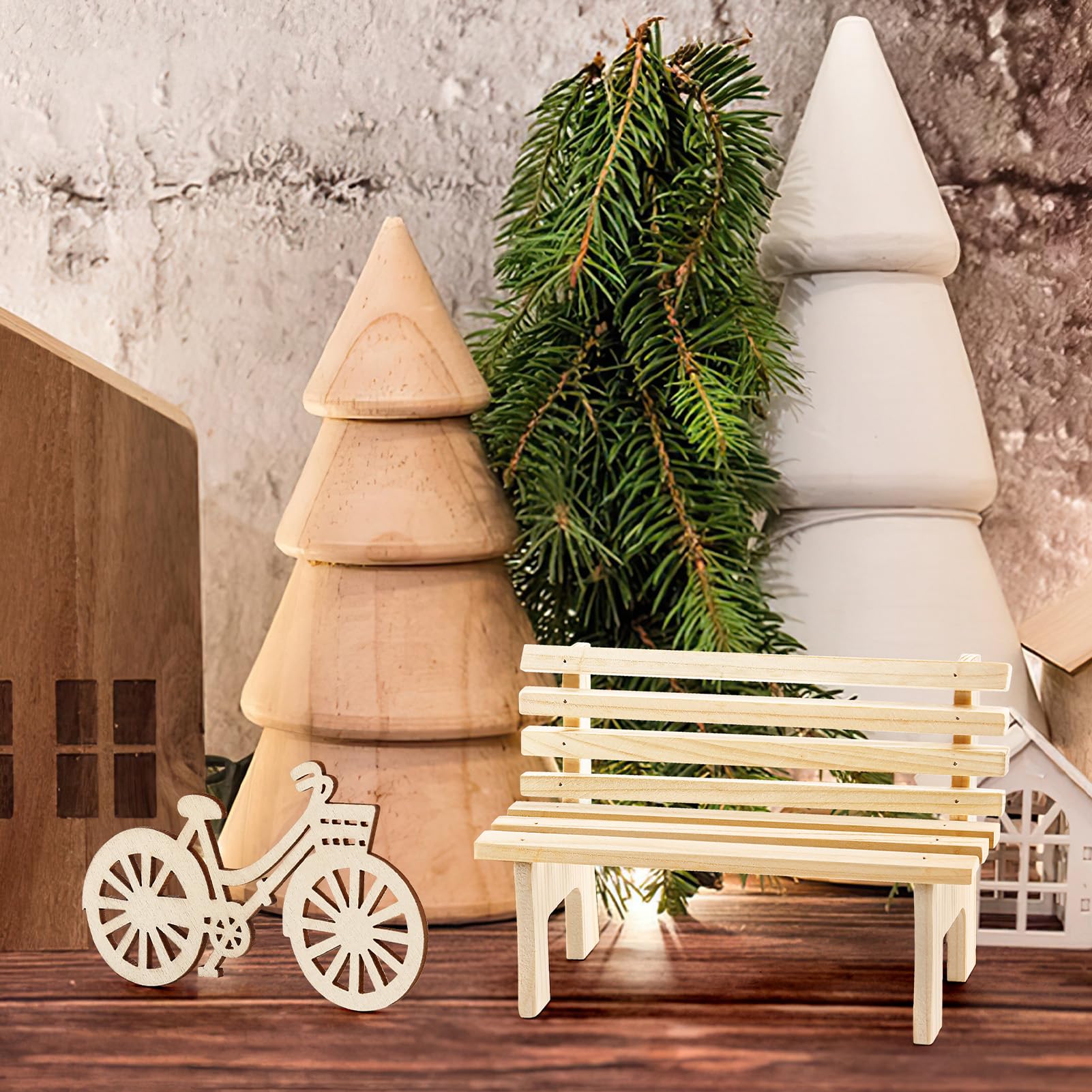 Odoria Miniatura Panca In Legno Scala 1:12 – 13,8x4,8x7 Cm – Accessorio Per Casa Delle Bambole E Giardino