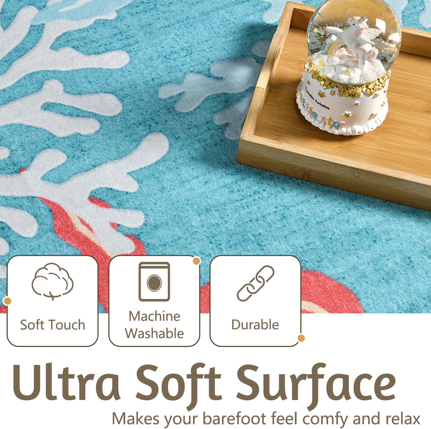 Ocean Coral Reef Themed Rug, Modern Soft Faux Wool Non-Slip & Easy to Clean Carpet, Decorative Rug for Living Room, Bedroom, Hallway, Porch, Patio, Home Decoration (Blue,4X6)