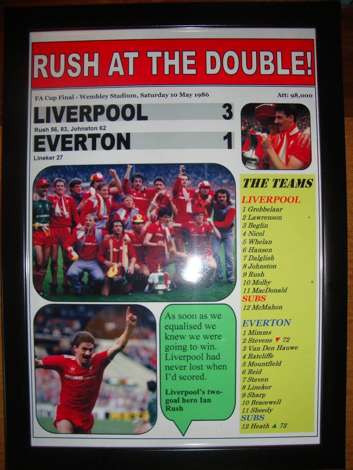 Liverpool 3 Everton 1 - 1986 FA Cup final - framed print