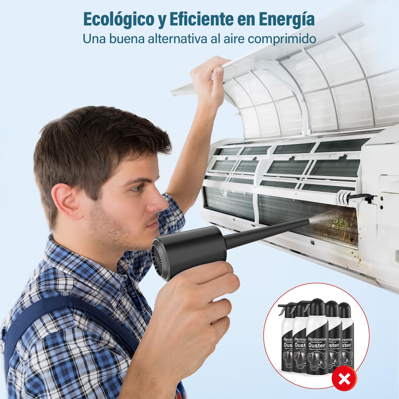 Aire Comprimido Limpieza PC Soplador de Aire - 3 Velocidades Air Duster con Luz LED, 6000mAh, Soplador de Polvo para Teclado, Coche, Oficina, Alternativa al Spray Aire Comprimido o Compressed Air