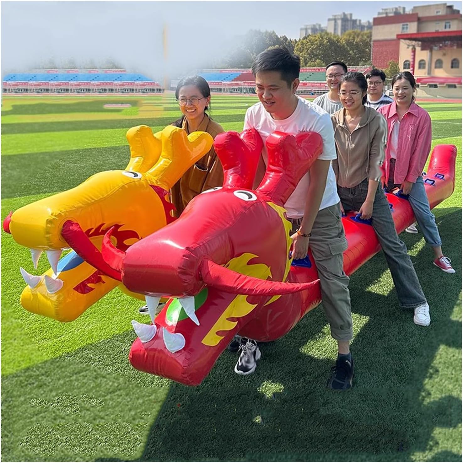 2 PCS Field Day Teamwork Game PVC Inflatable Dragon Boat with Air Pump, Outdoor Activities Fun Sports Team Running Competition Device