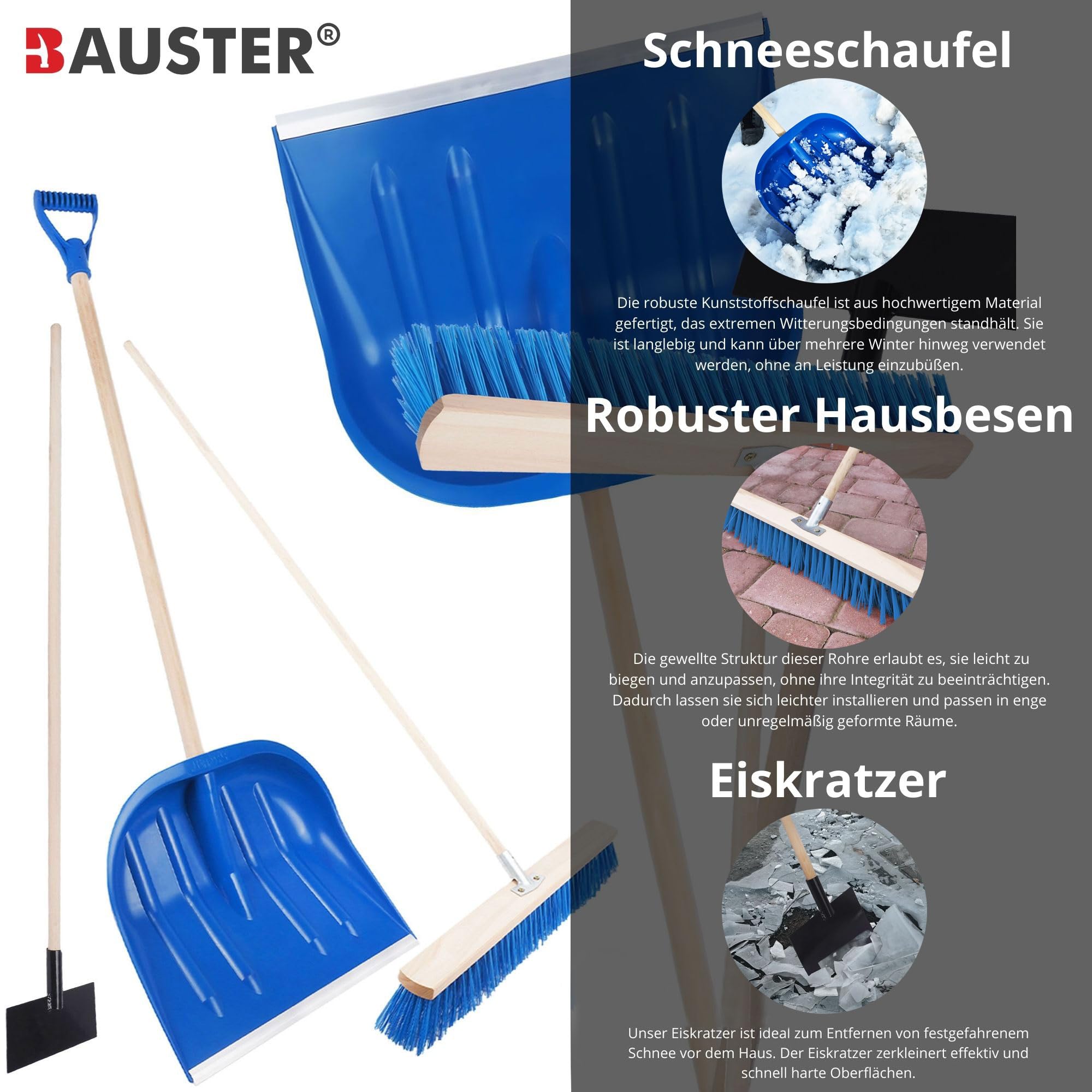Kit de déneigement pour un nettoyage efficace dans les entrepôts et sur les routes - Avec pelle à neige, pousse-glace et balai - 50 cm - Élimination de la neige et de la glace