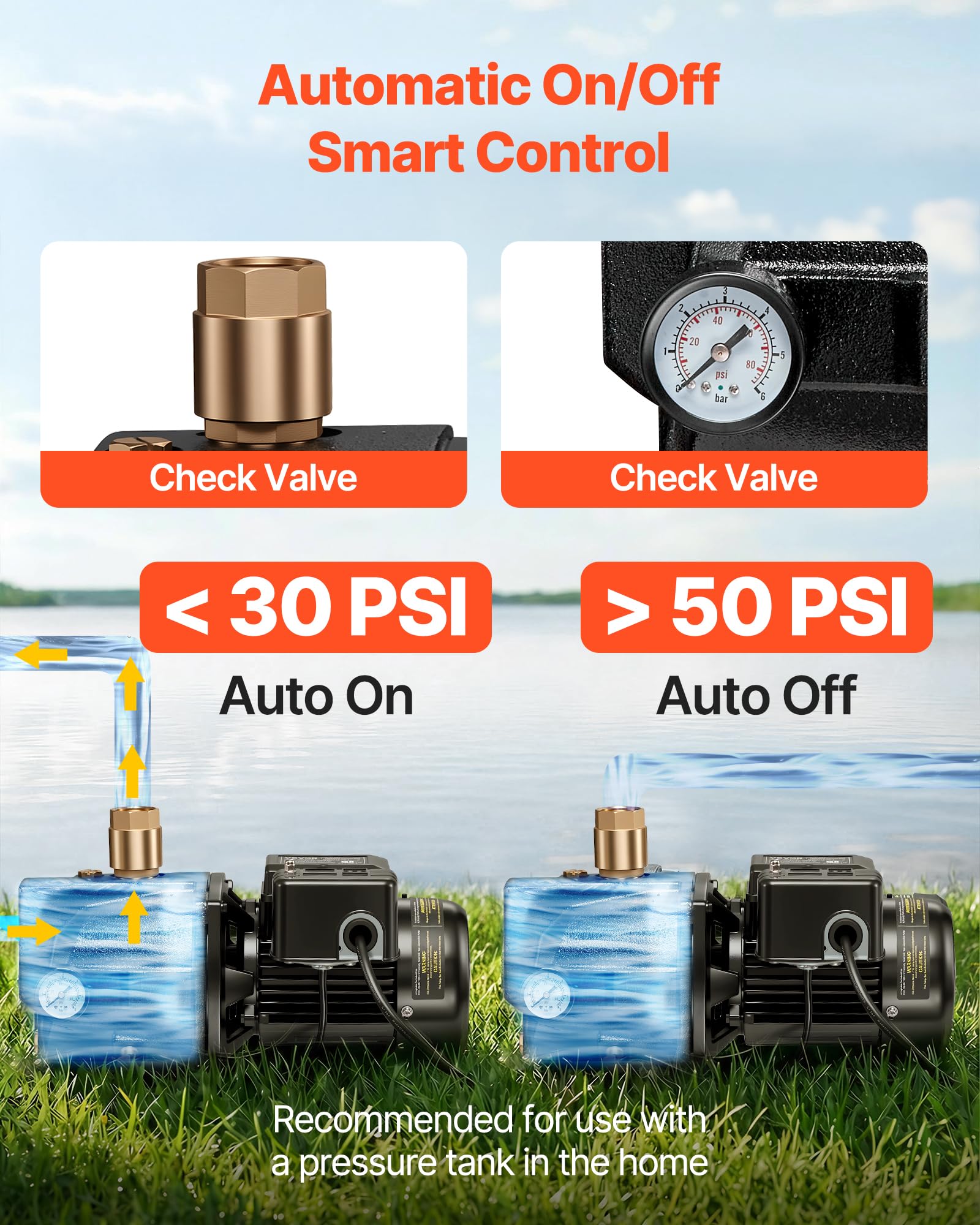 Amazon | VEVOR 1/2 HP 浅井戸ジェットポンプ、AC 115/230ボルト 790