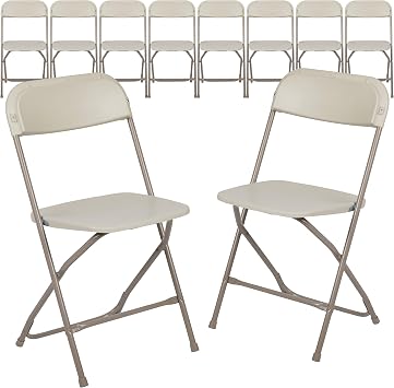 EMMA + OLIVER Set of 10 Plastic Folding Chairs - 650 LB Weight Capacity Lightweight Stackable Folding Chair in Beige