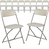 EMMA + OLIVER Set of 10 Plastic Folding Chairs - 650 LB Weight Capacity Lightweight Stackable Folding Chair in Beige