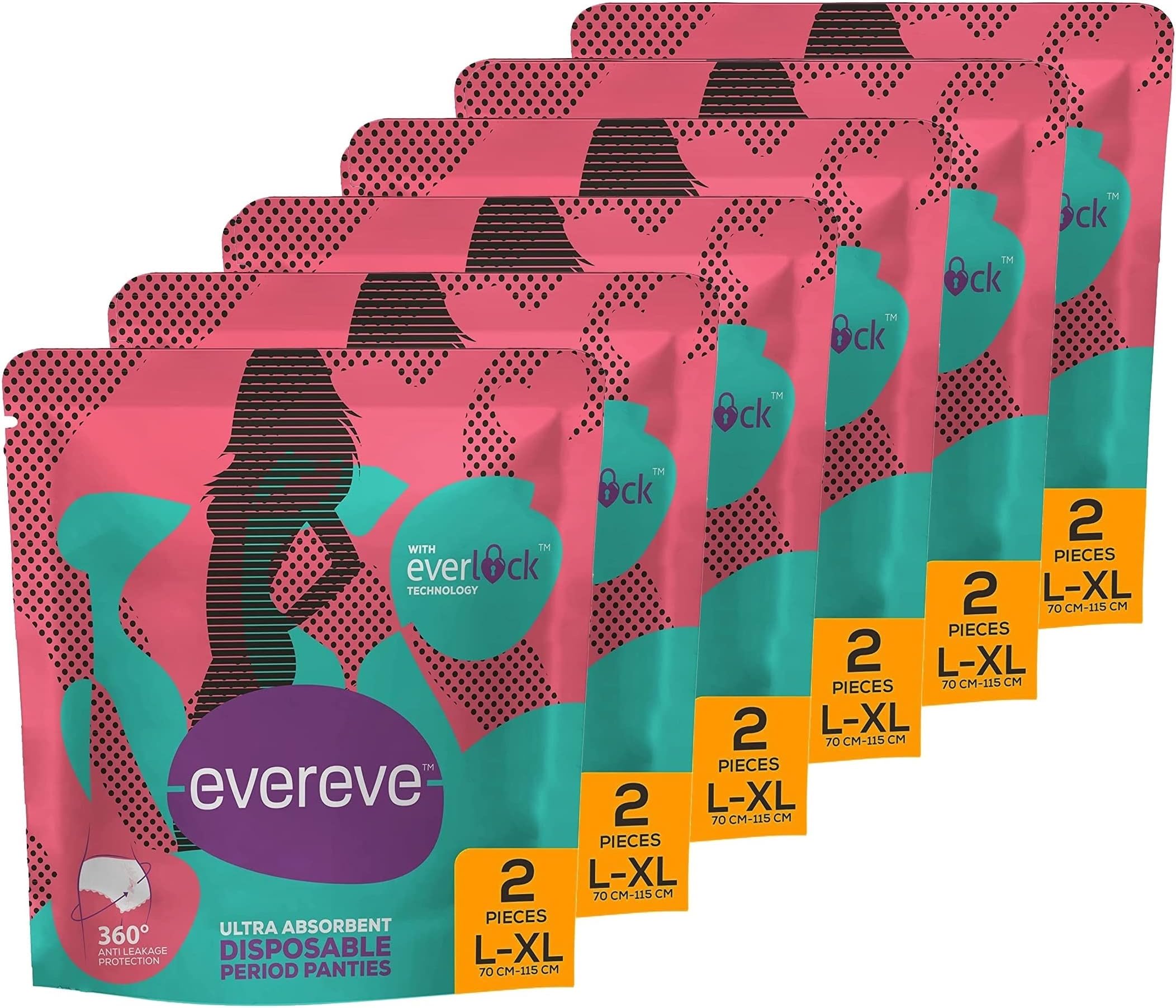 Evereve Ultra Absorbent Disposable Period Panties for Plumbing, 360 Degree Protection, Size L-XL (Pack of 6) - 2 per pack