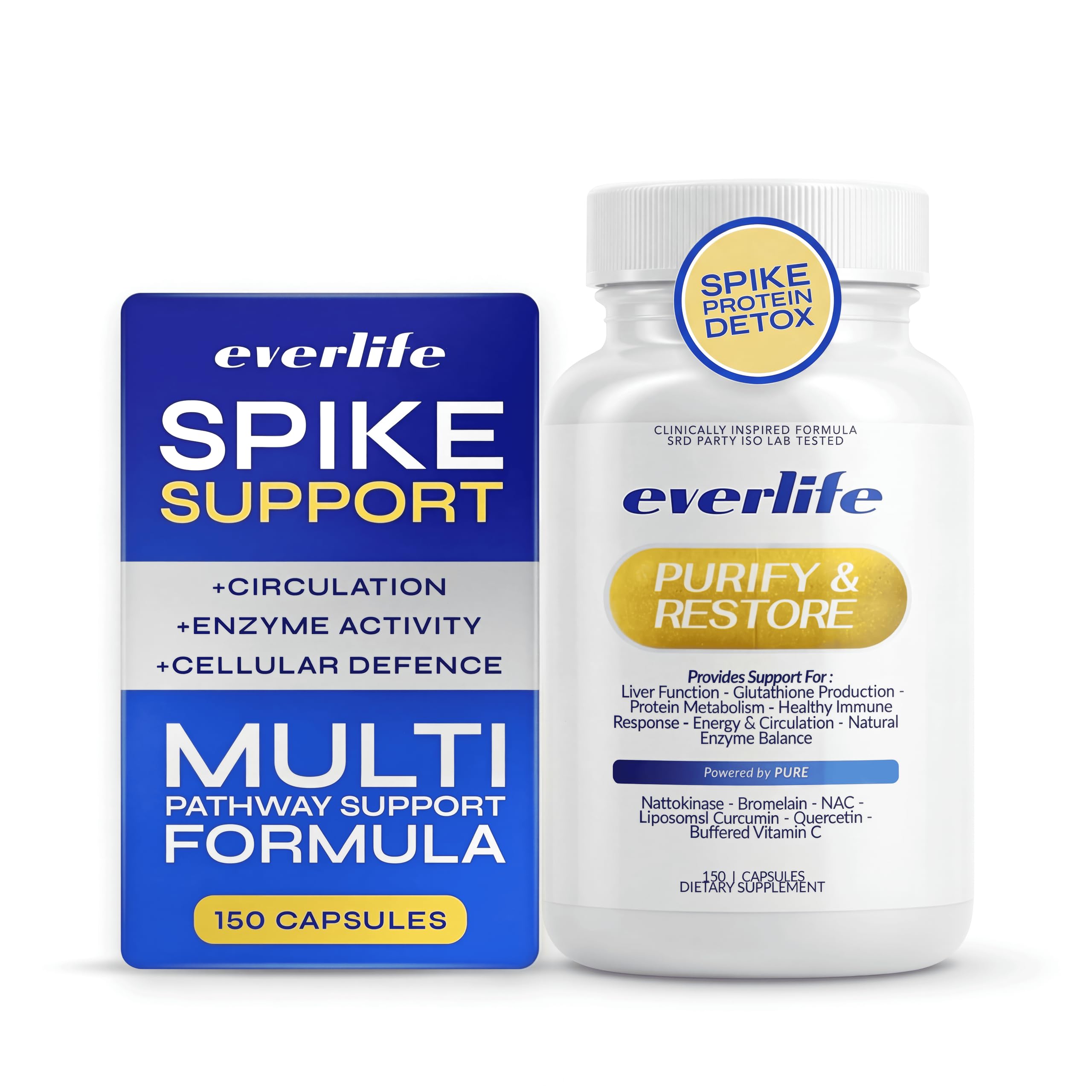 Everlife Spike Protein & Liver Detox Support Supplement - Liposomal Curcumin with NAC, Quercetin, Bromelain & Buffered Vitamin C – Circulation, Antioxidant & Immune Support Blend – 150 Capsules