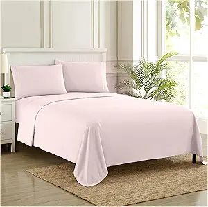 Split King Sheets - Breathable Luxury Sheets with Full Elastic & Secure Corner Straps Built In - 1800 Supreme Collection Extra Soft Deep Pocket Bedding Set, Sheet Set, Split King Size, Pale Pink