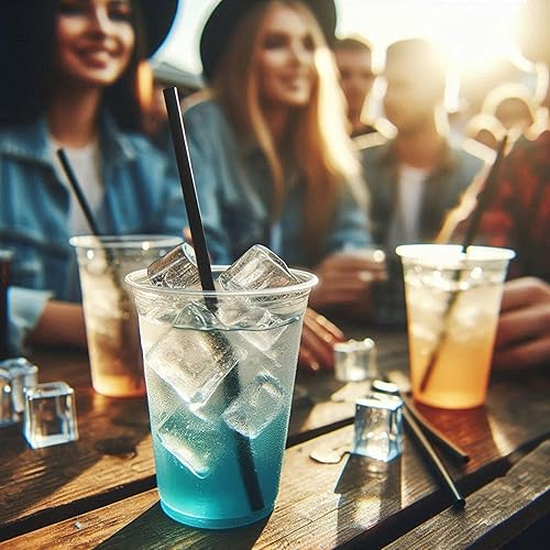 Miniatura 7 de Party Essentials Pajitas desechables de plástico, 10.25 pulgadas envueltas en negro jumbo, 300 unidades