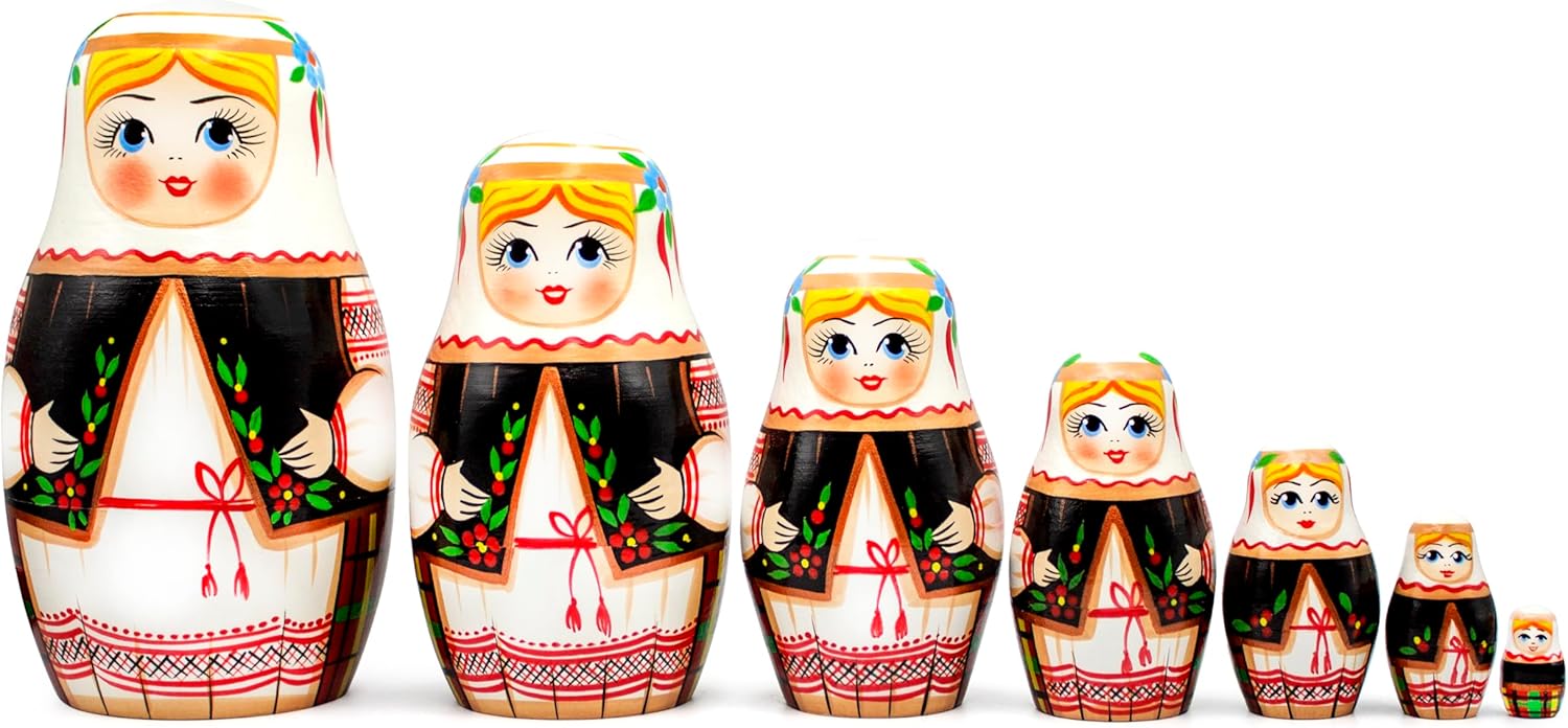 AEVVV Ukrainian Nesting Dolls Set of 7 pcs - Ukrainian Souvenir - Matryoshka Dolls in Ukrainian Dress Vyshyvanka - Handmade Ukrainian Gifts - Ukrainian Doll - Matryoshka Nesting Dolls